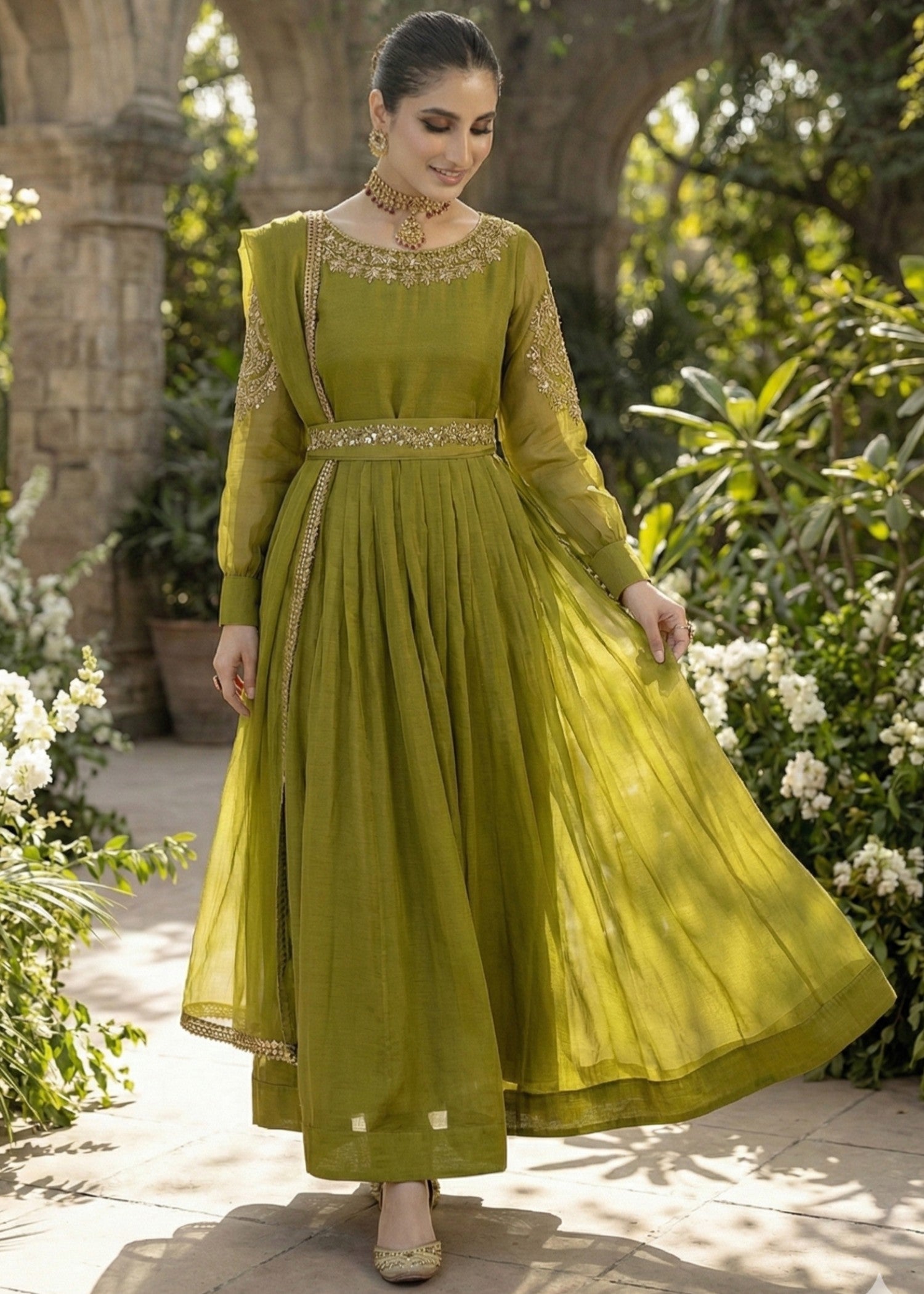 polyester chiffon Maxi in Olive green