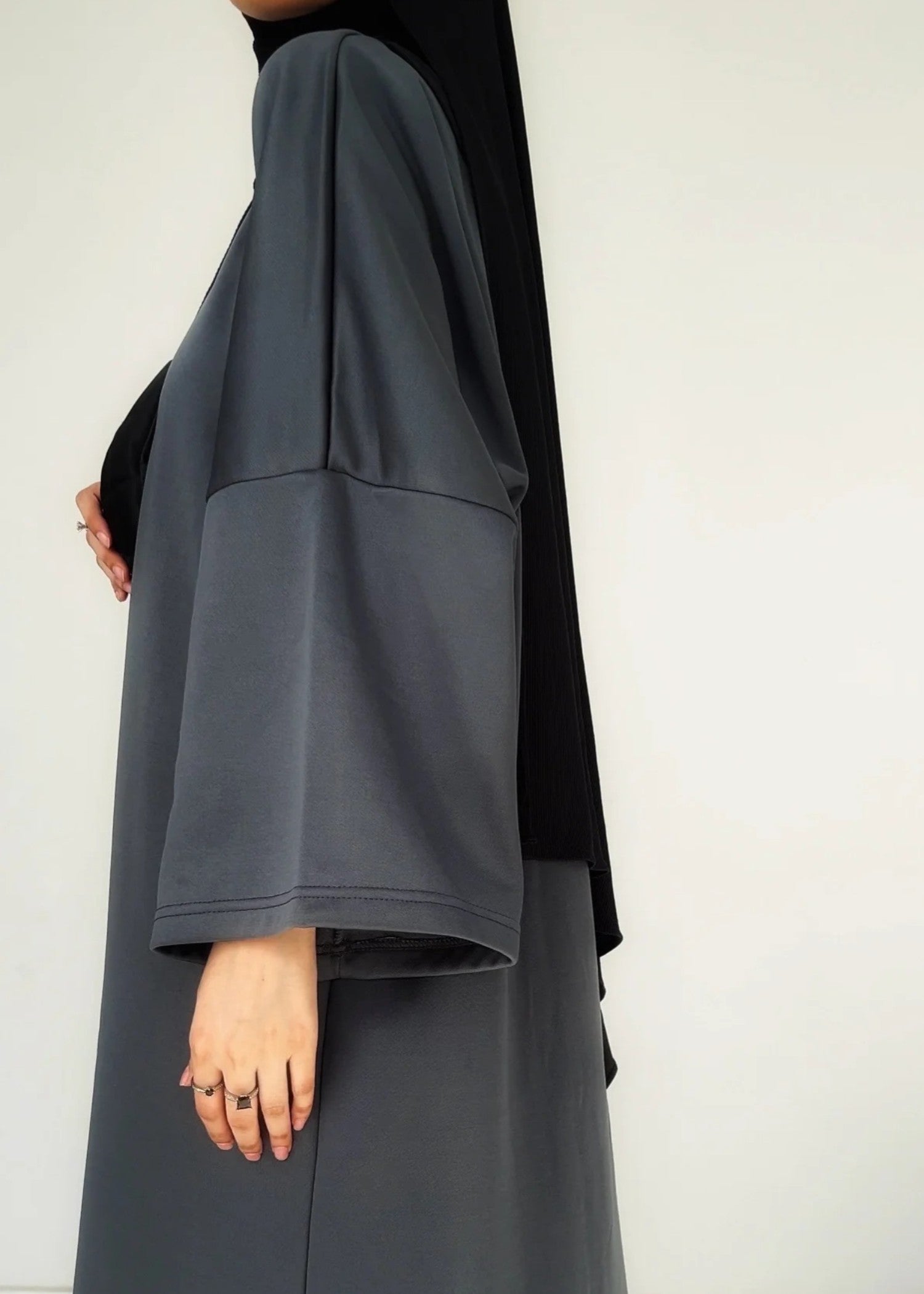 interlock knit Abaya in Grey
