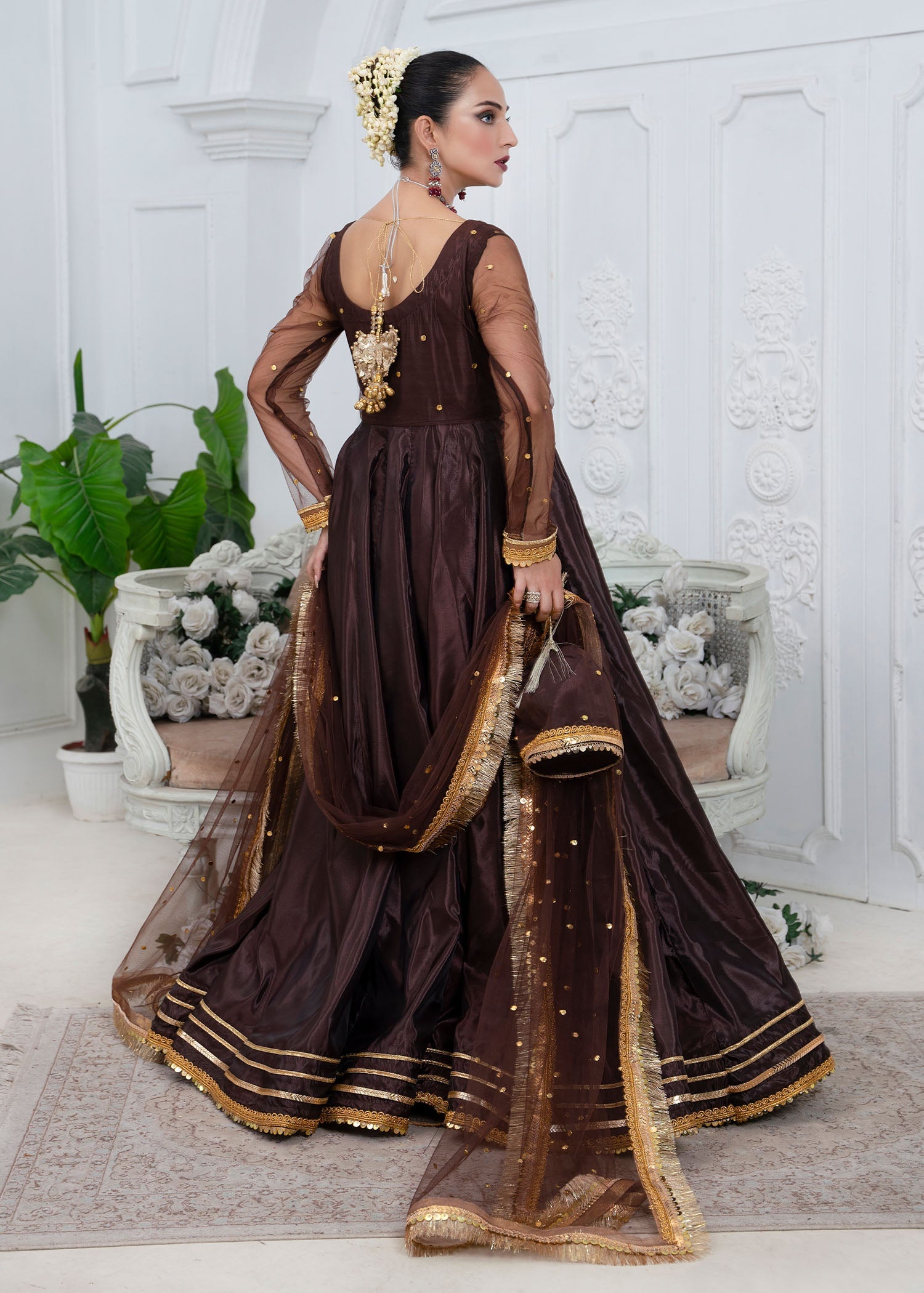 cotton silk Pishwas in Brown