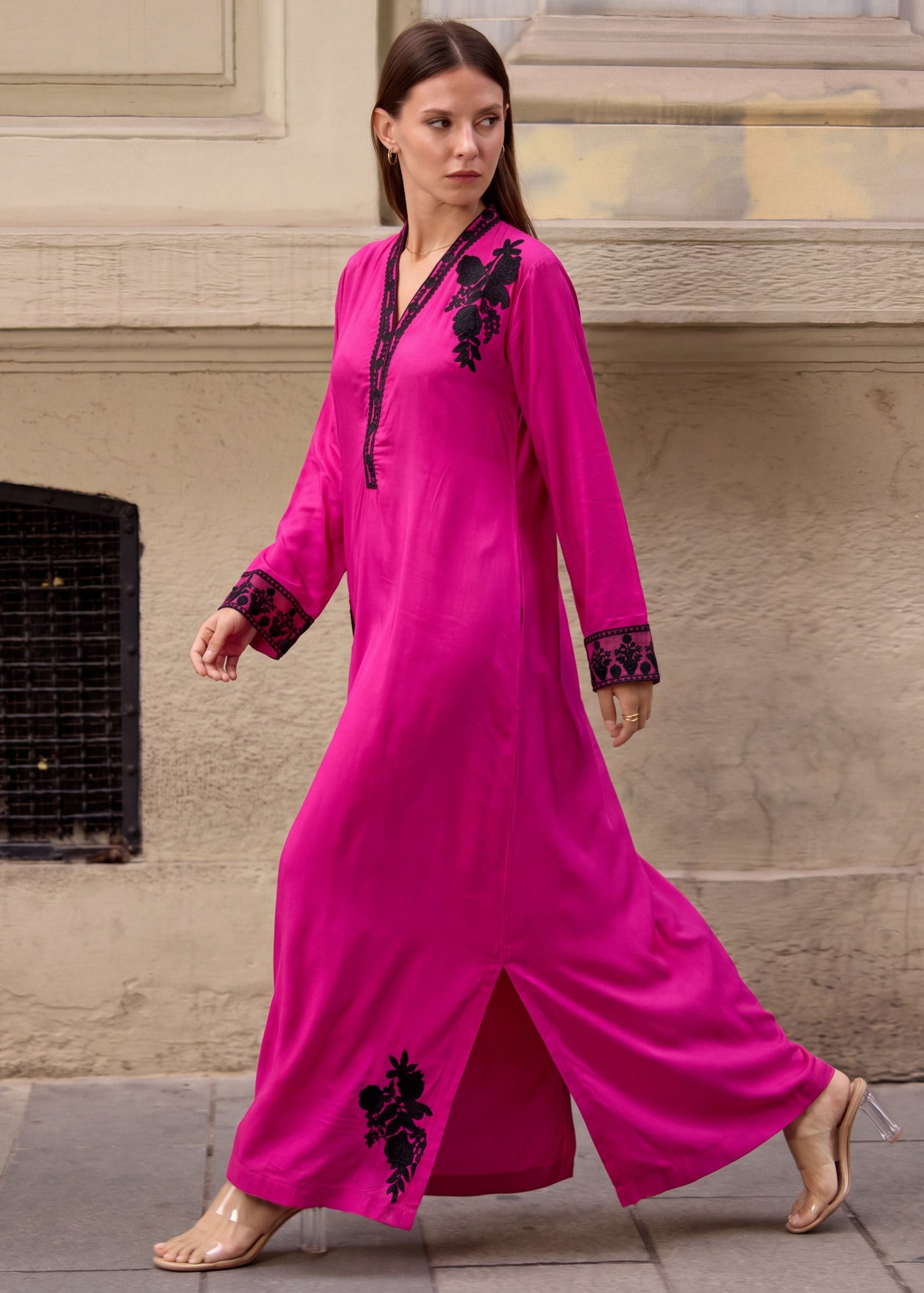 linen Kaftan in Hot pink