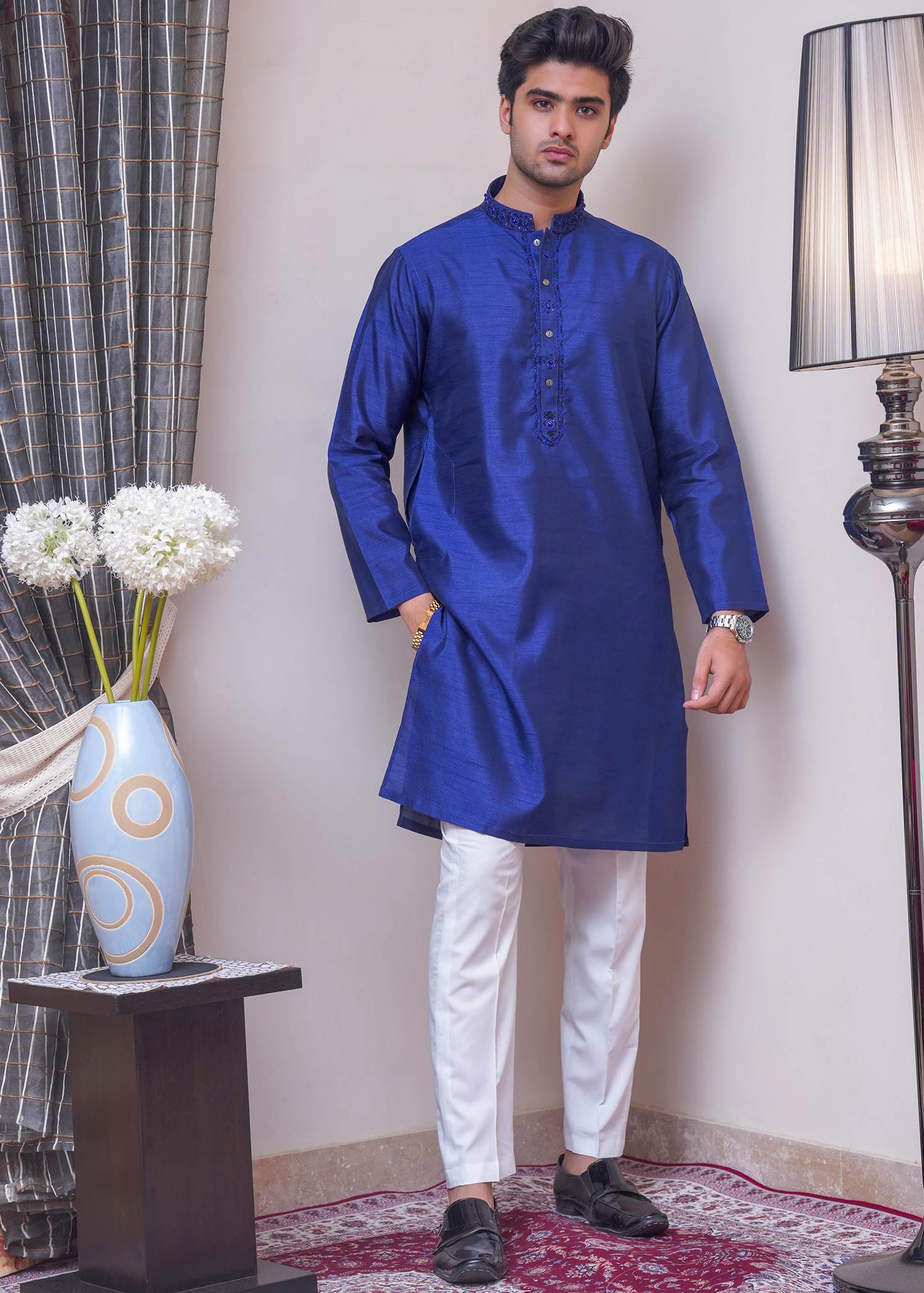 raw silk Kurta in Blue