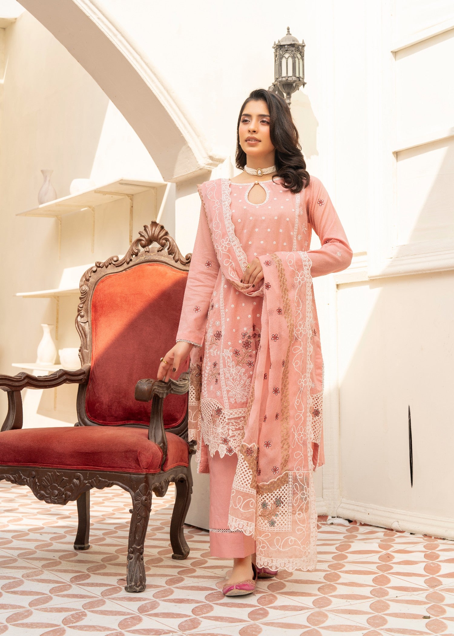 lawn cotton Kurta Set in Pale pink