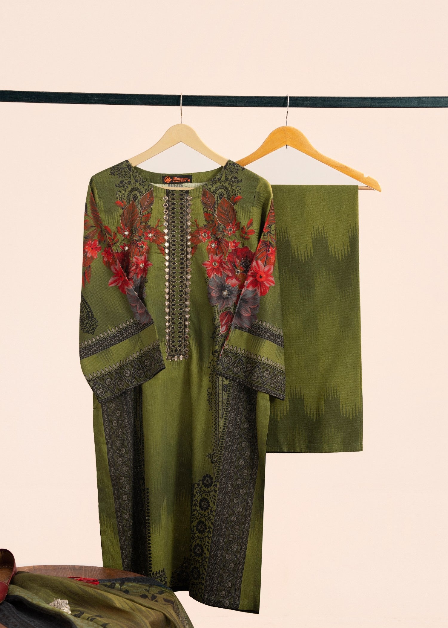 cotton Kurta Set in Avocado green