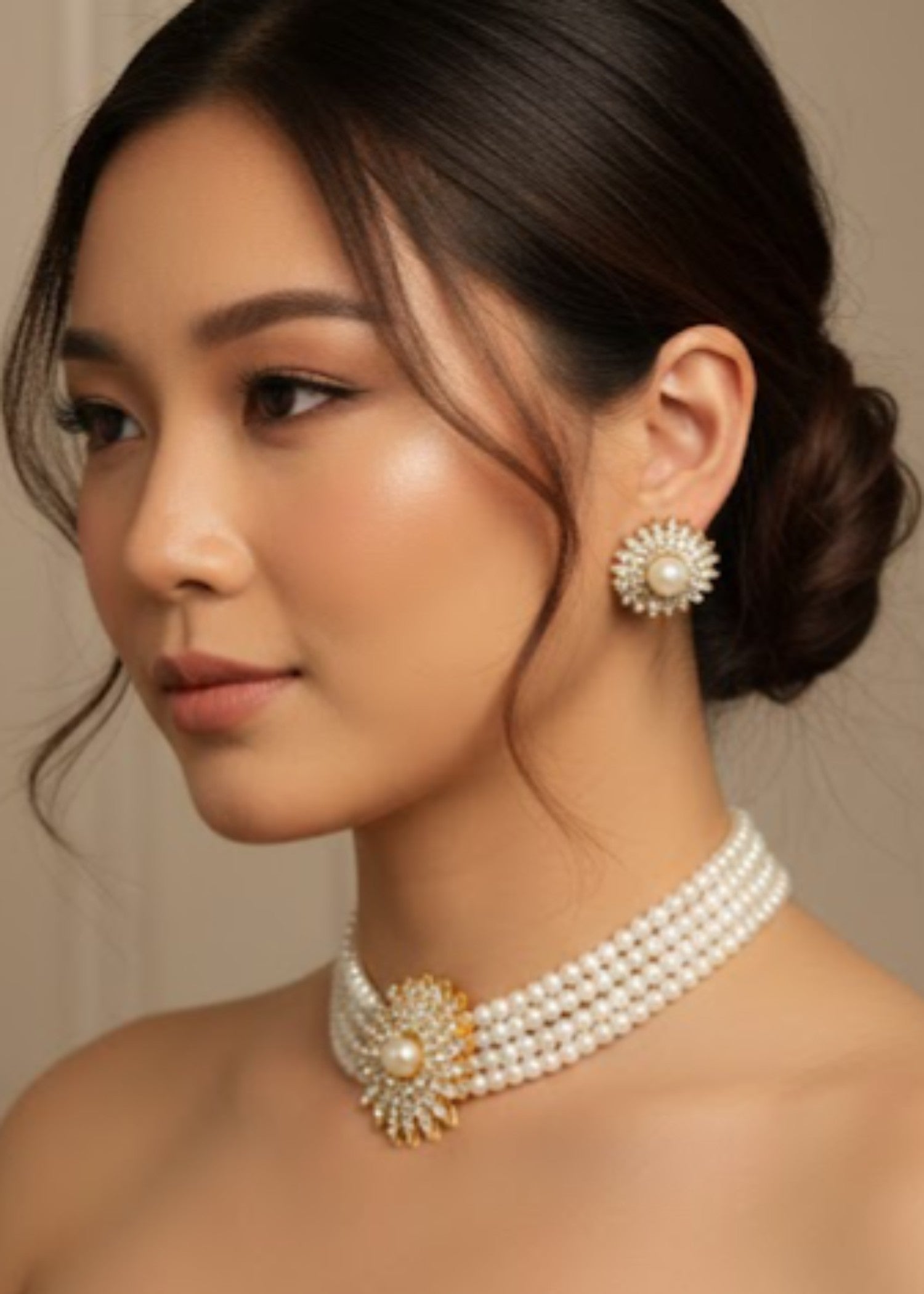 Choker in Off-white, gold Color by - Trendy Women Choker HKB9194