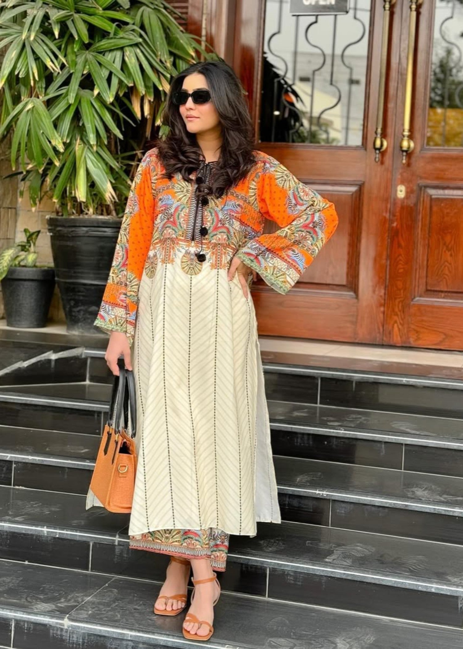 poly lawn Co Ord Sets in Orange