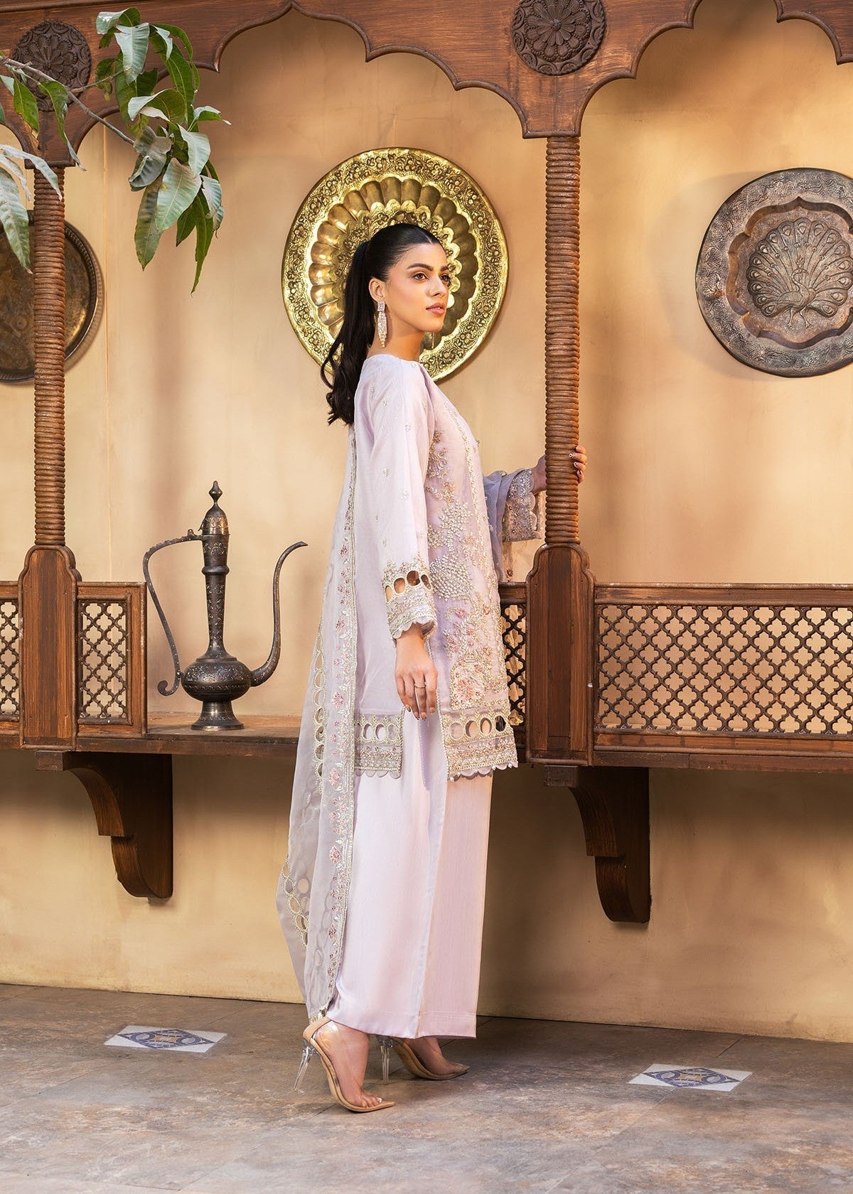 organza Kurta Set in Lilac