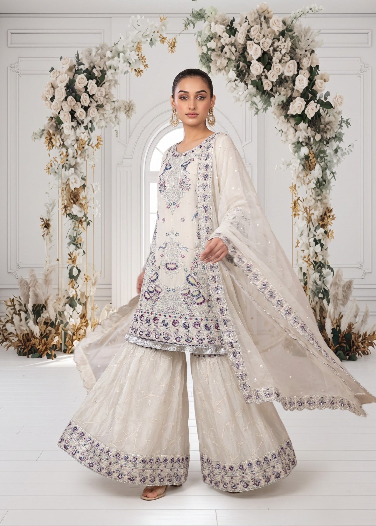 pk raw silk Gharara in White
