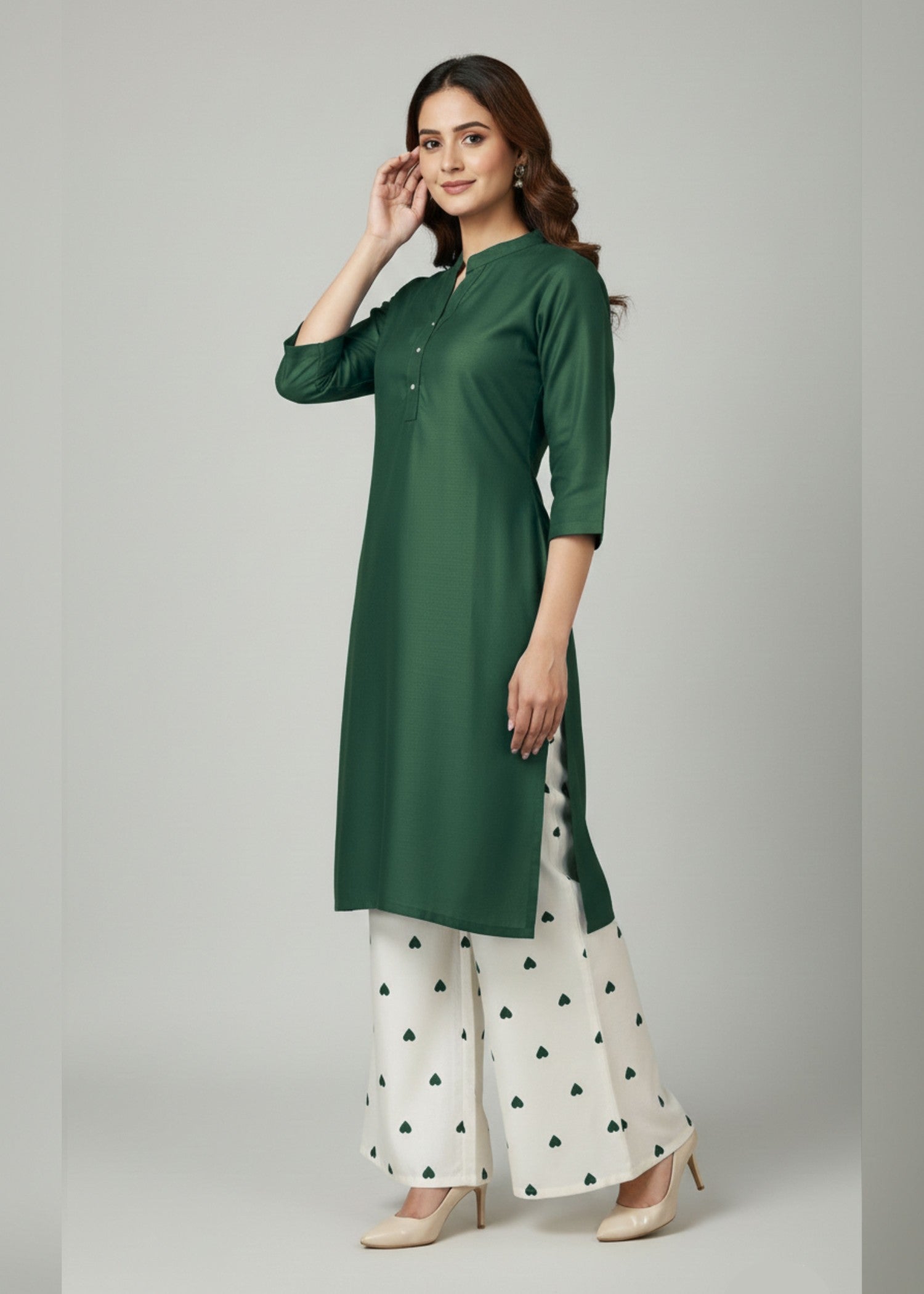 arabic lawn Kurta Set in Bottle green