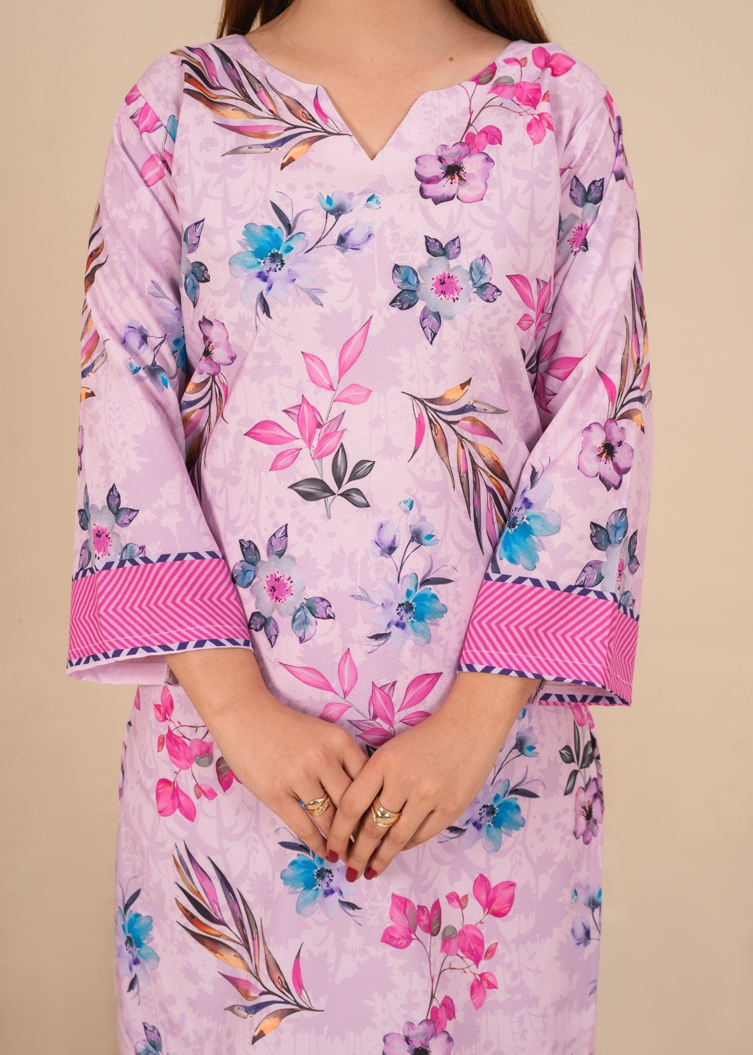 silk crepe Kurta Set in Purple ash