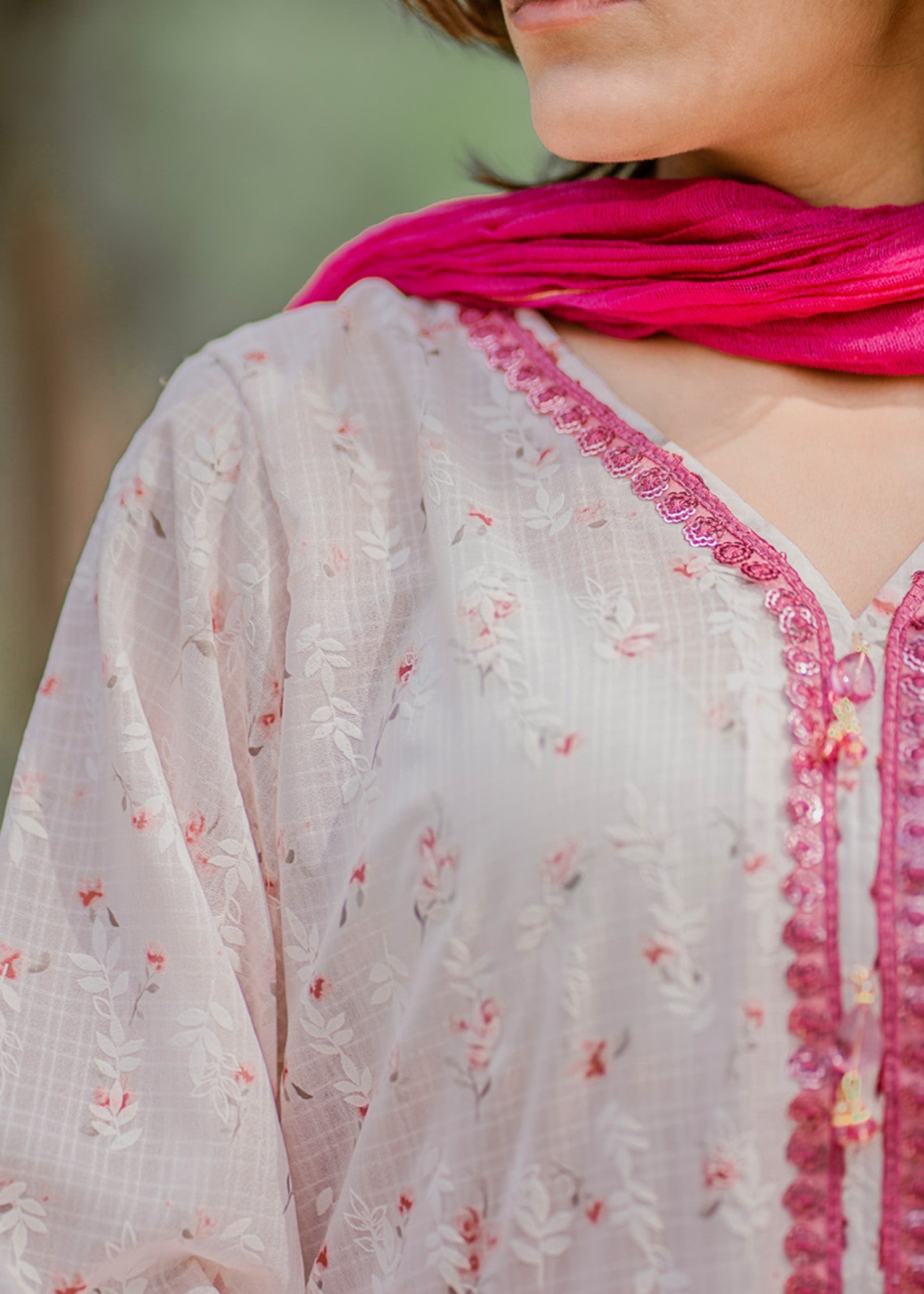swiss lawn Co Ord Sets in White, tea rose pink