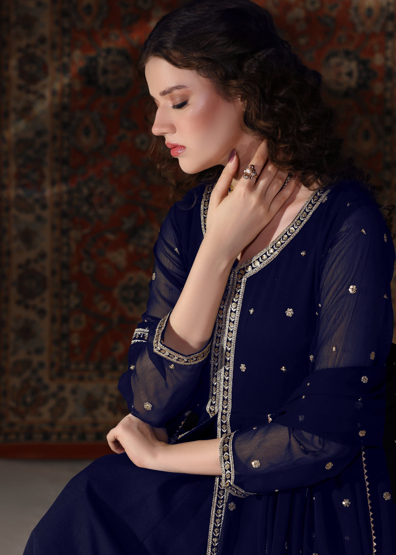 chiffon Pishwas in Navy blue