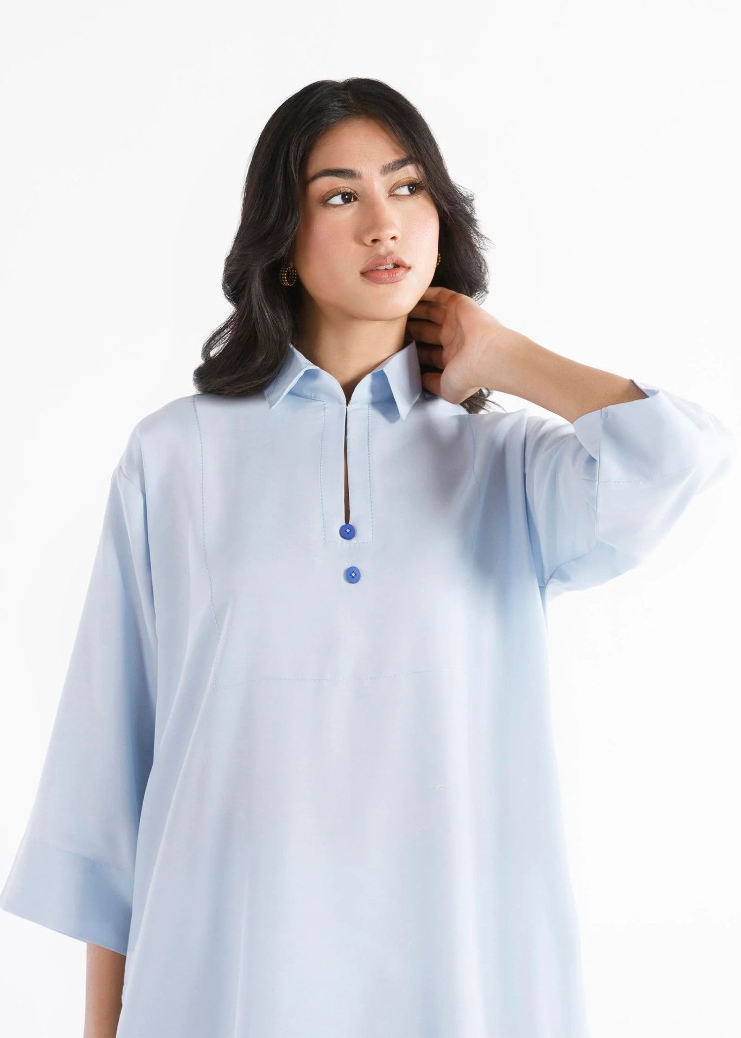 linen Kurta Set in Light blue