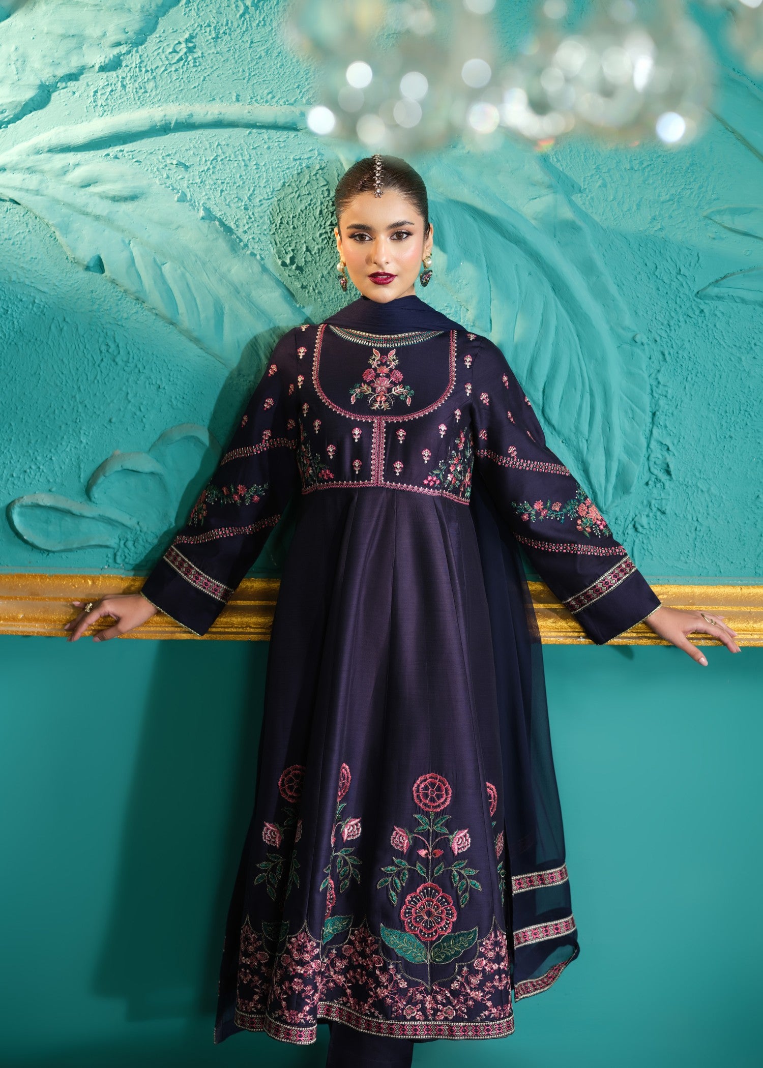 cambric cotton Pishwas in Dark blue