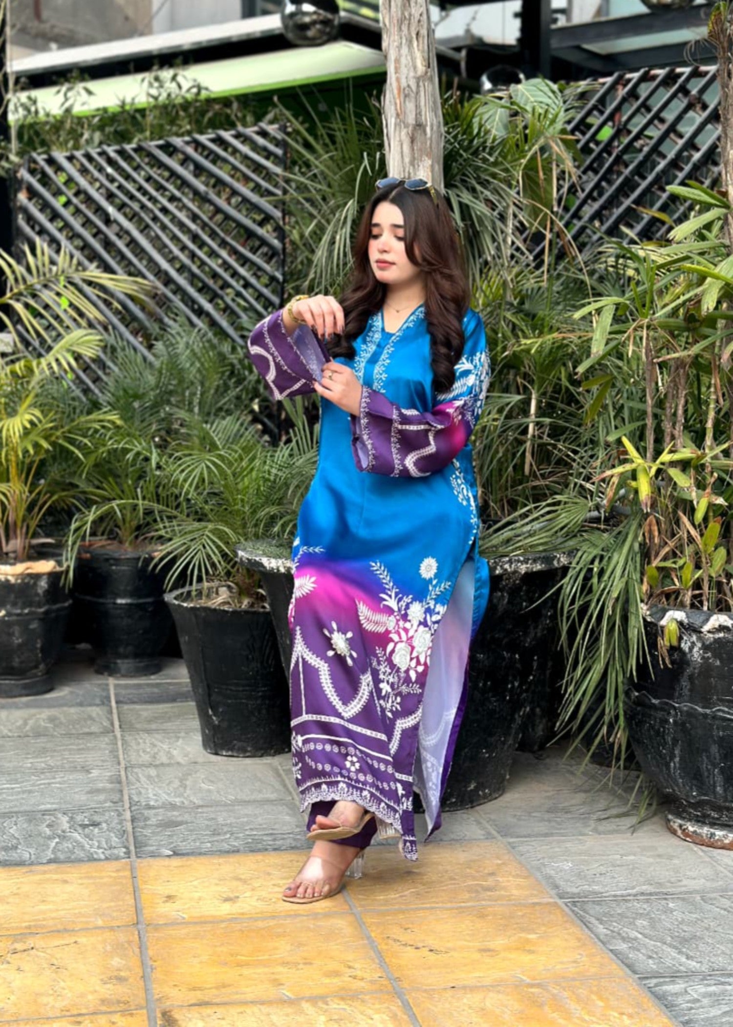 poly lawn Kurta Set in Sapphire blue