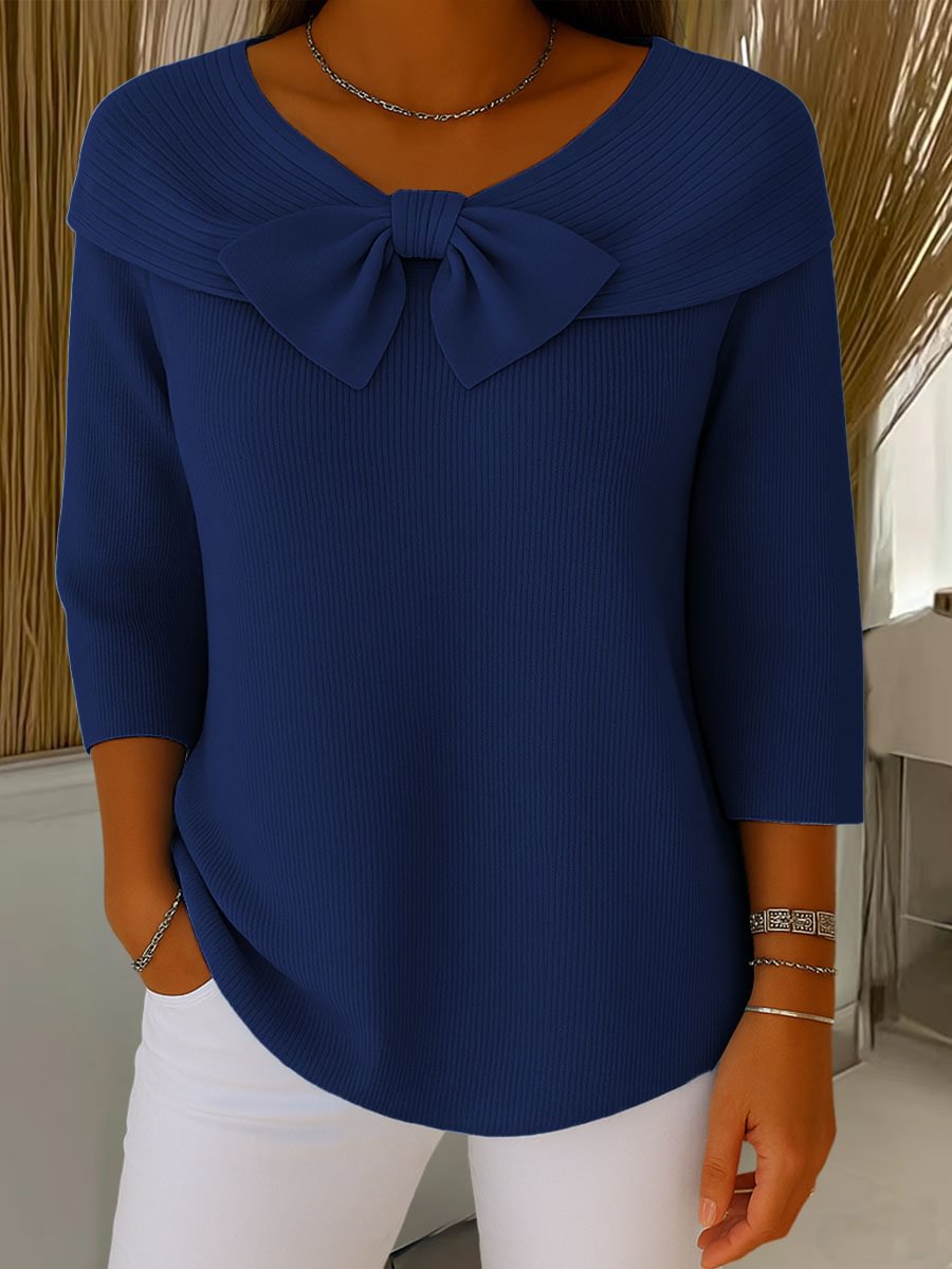 Knitted Bow Solid Color Sweater Autumn And Winter