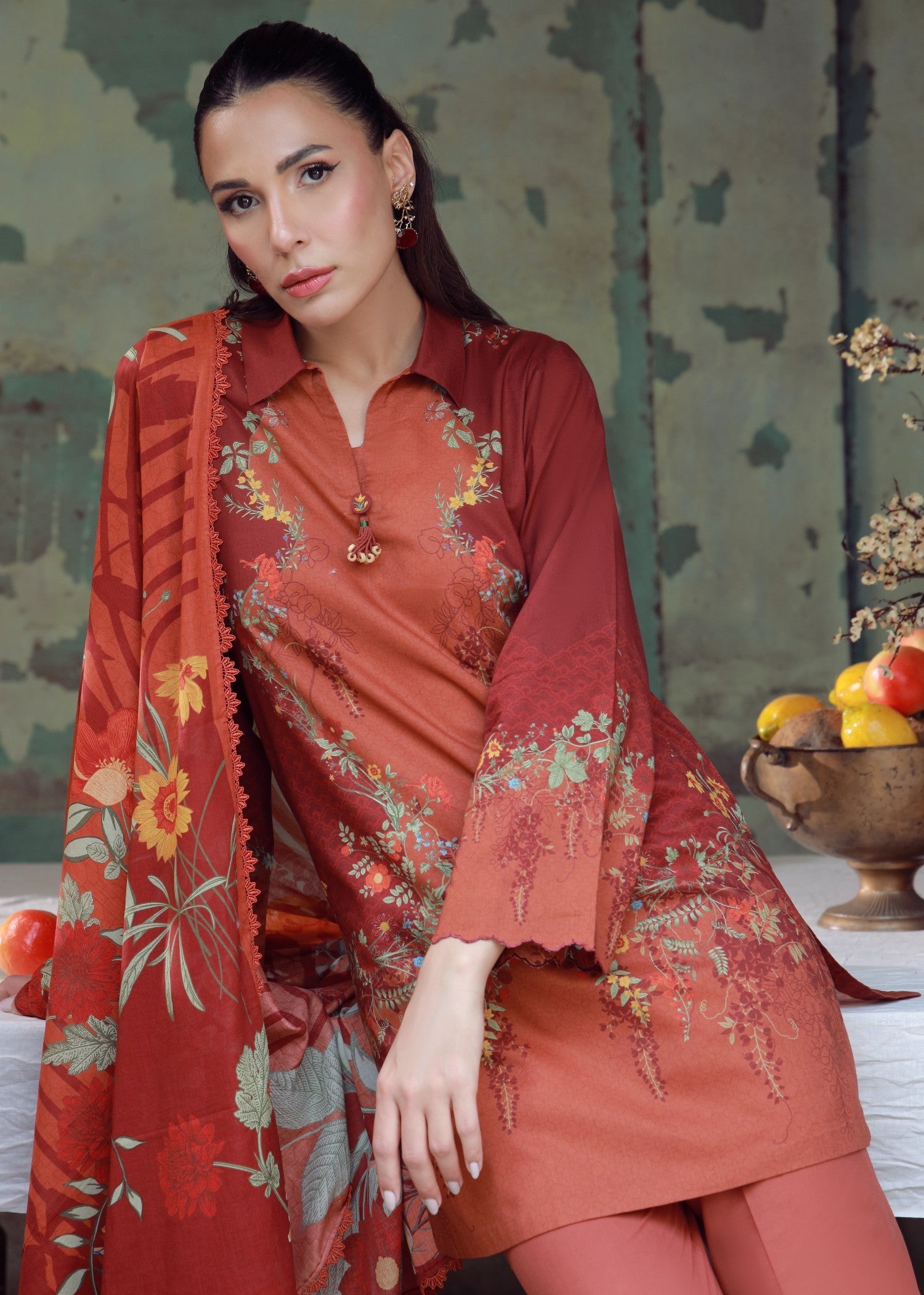 cambric Unstitched in Coral orange