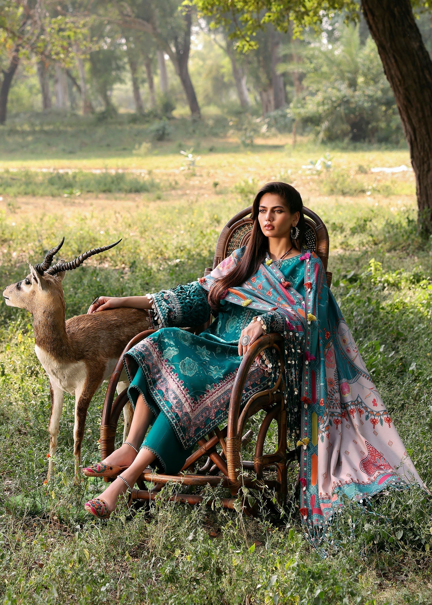 khaddar Unstitched in Emerald green