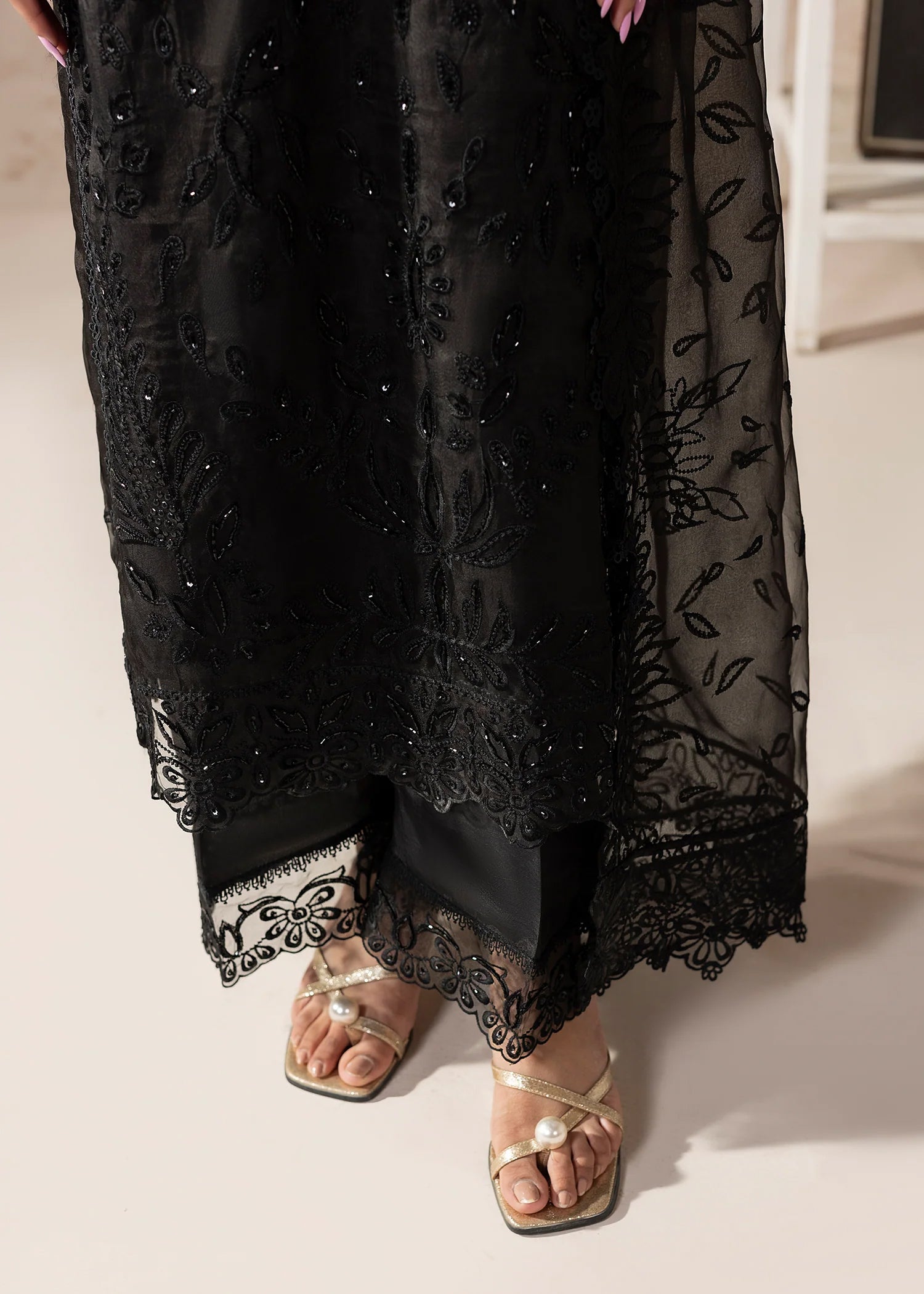 tissue Kurta Set in Black