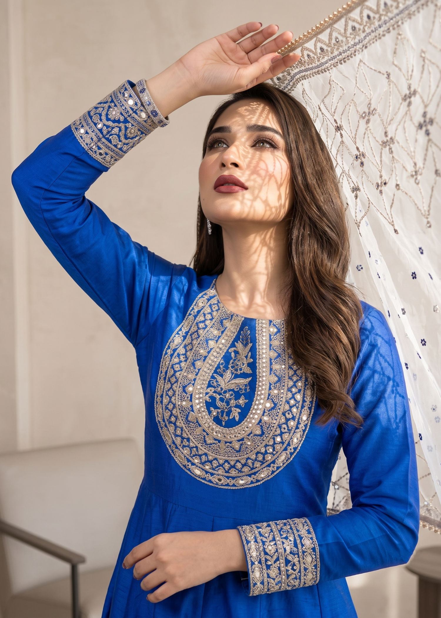 raw silk Maxi in Blue