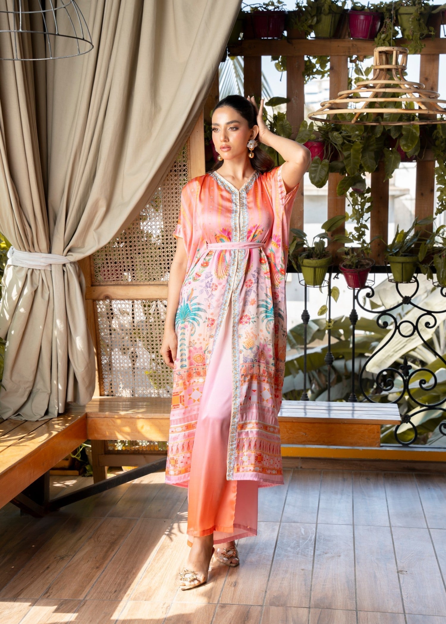 crepe georgette Kaftan in Multi