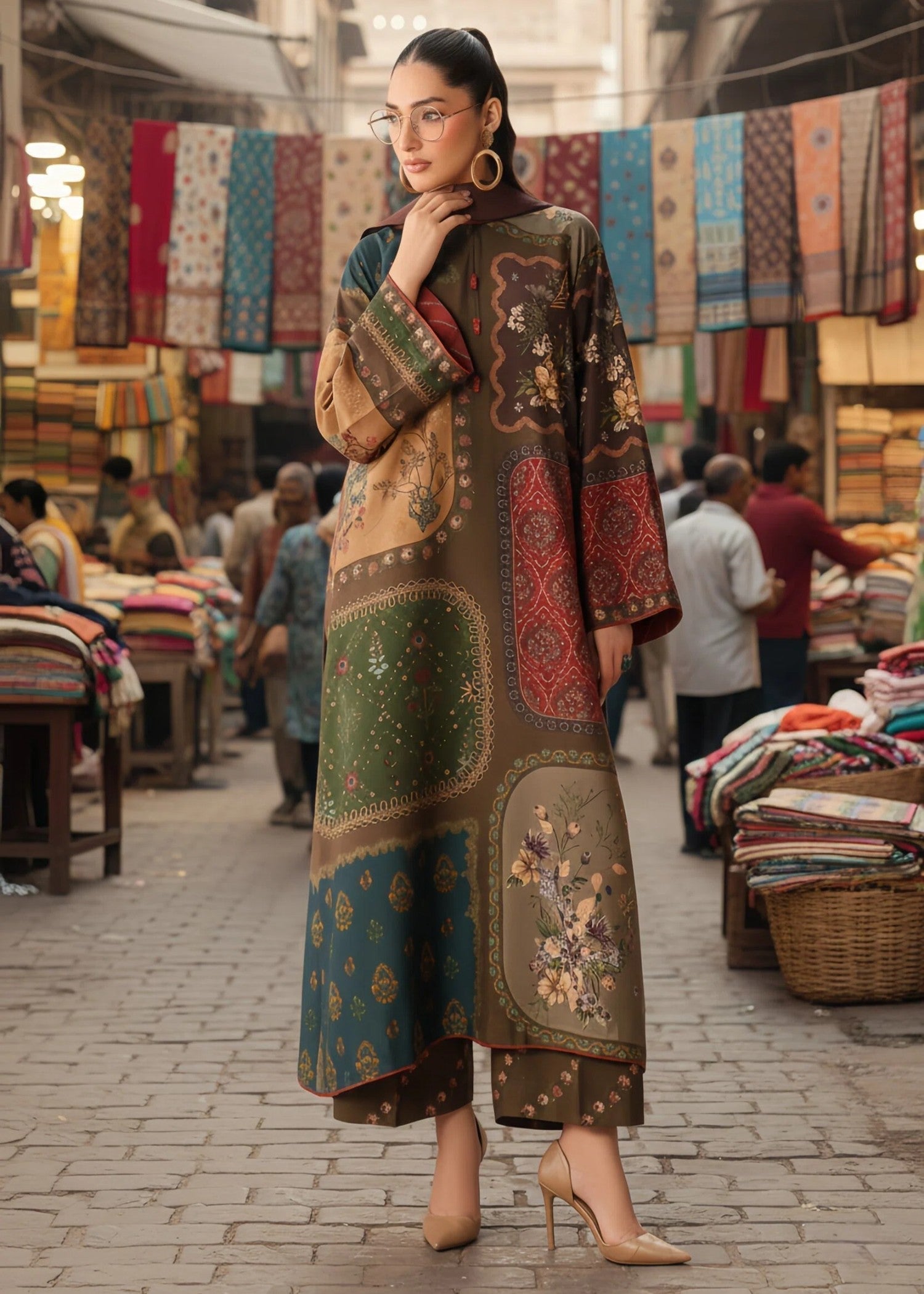 grip Kurta Set in Coffee brown