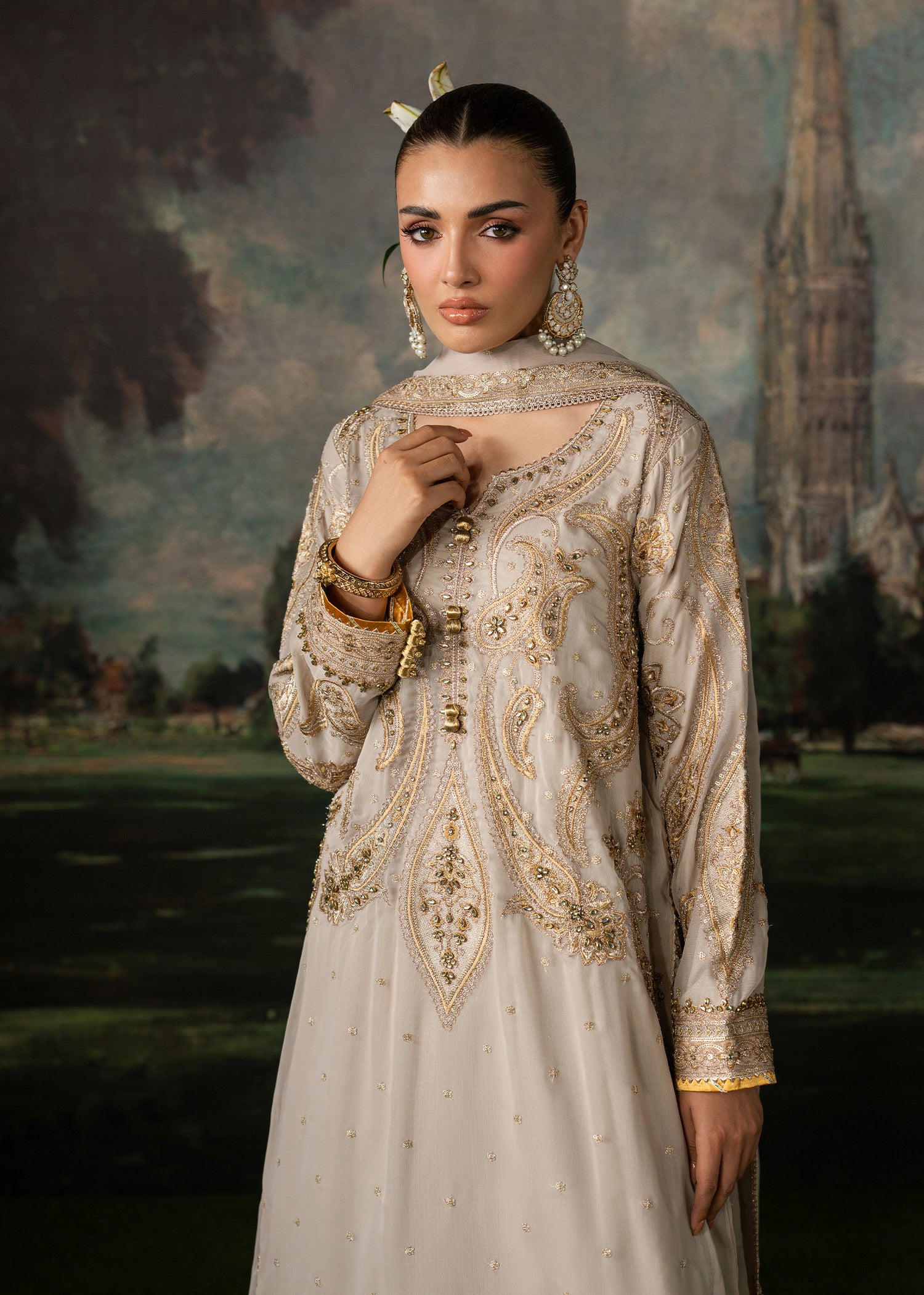 chiffon Kaftan in Beige