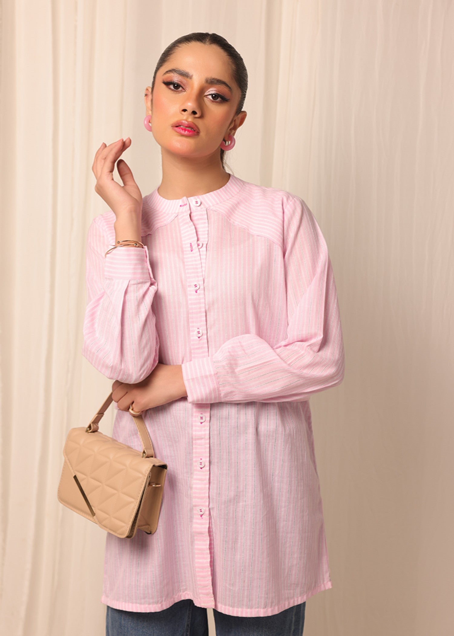 yarn dyed Kurti in Pink