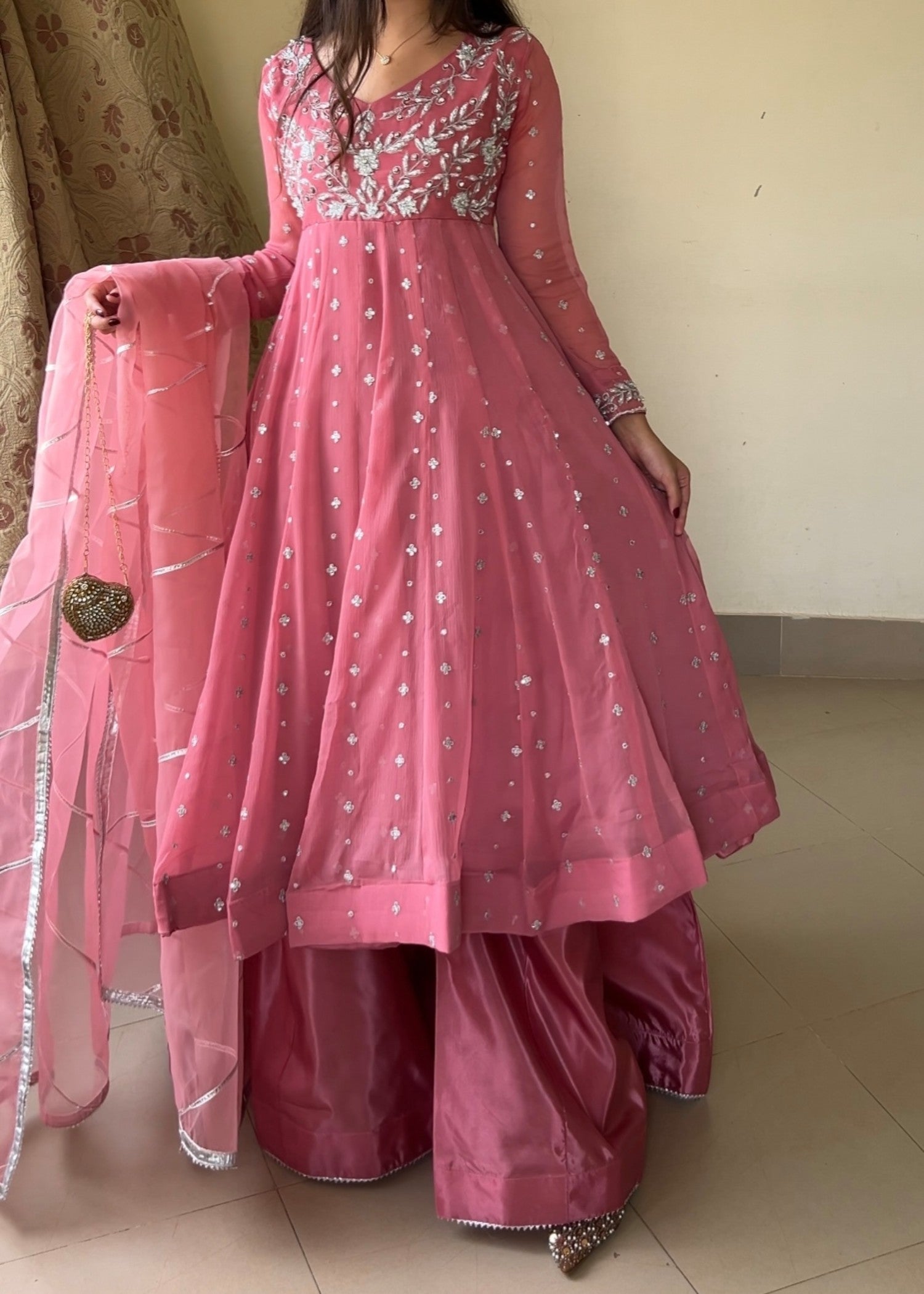 crinkle chiffon Maxi in Bubblegum pink