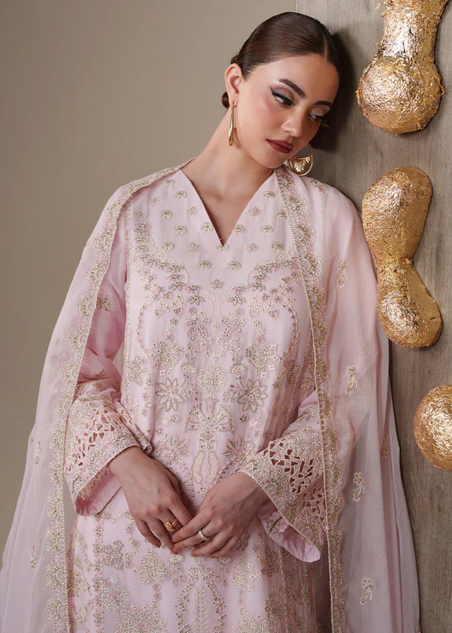 chiffon Unstitched in Blush pink, pastel pink