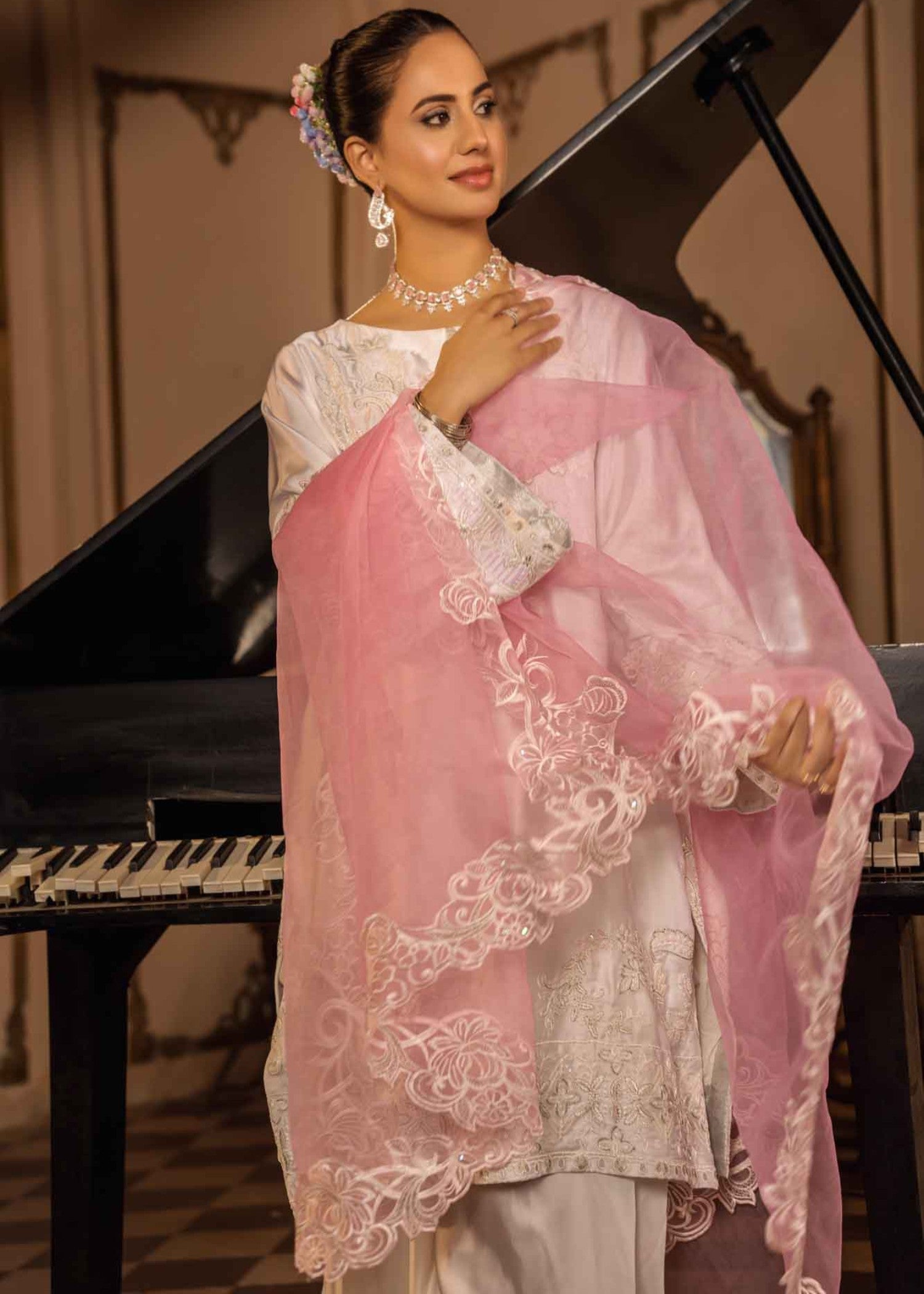 silk Kurta Set in Blush pink, ivory