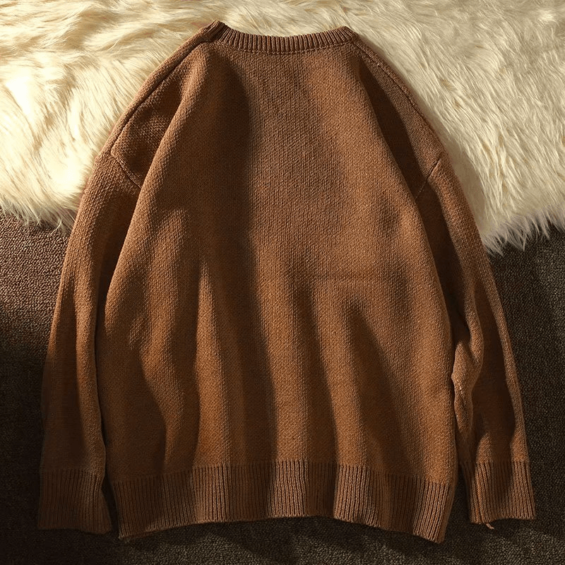 Retro Streetwear Knitted Pullover Autumn and Winter Loose Thick Warmth Hip-Hop Pullover Men'S Shirt