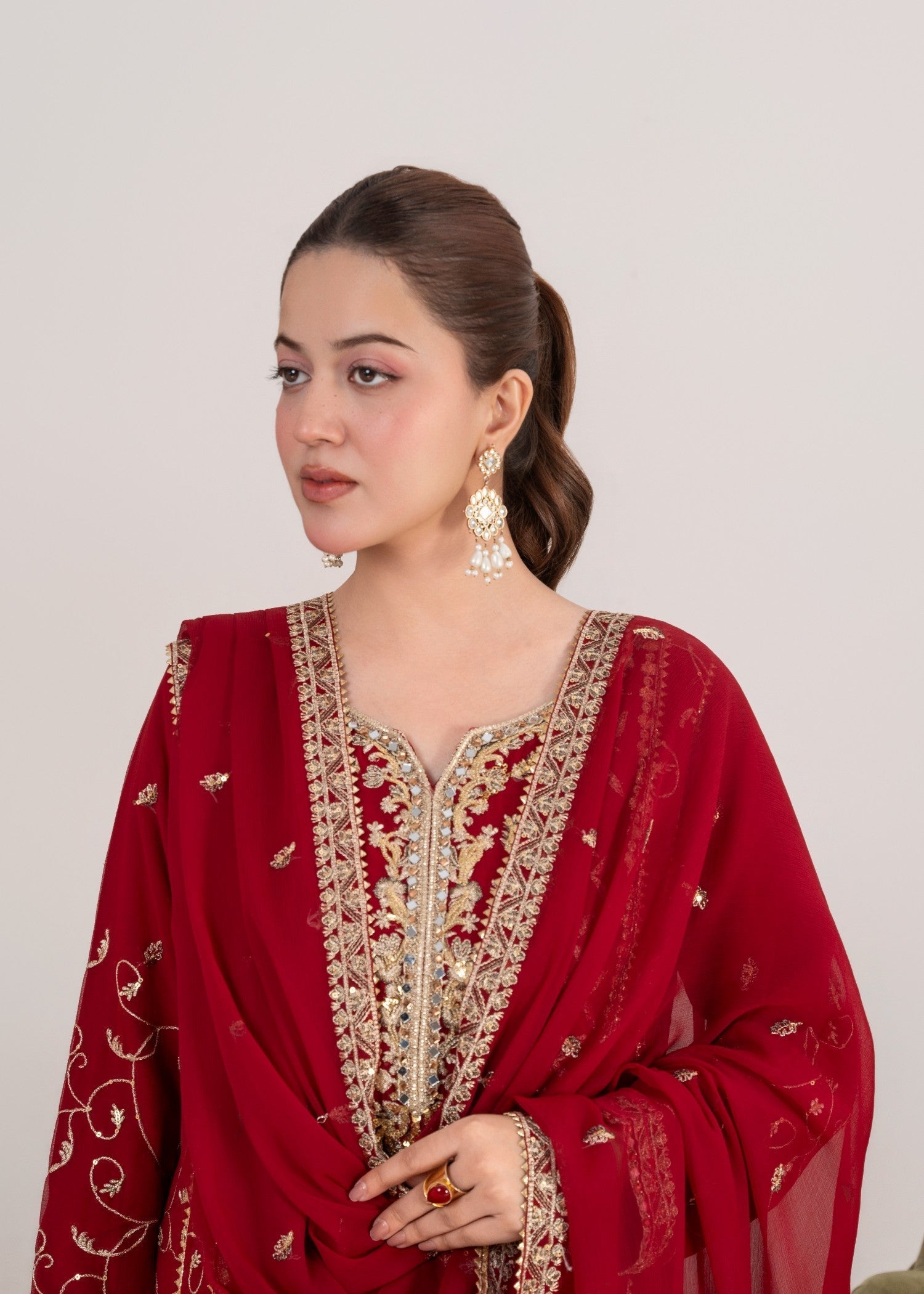 chiffon Pishwas in Rose red