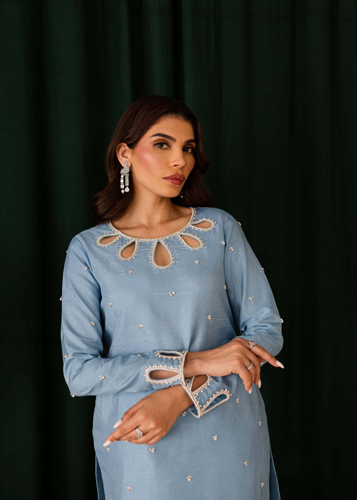 kattan silk Kurta Set in Sky blue