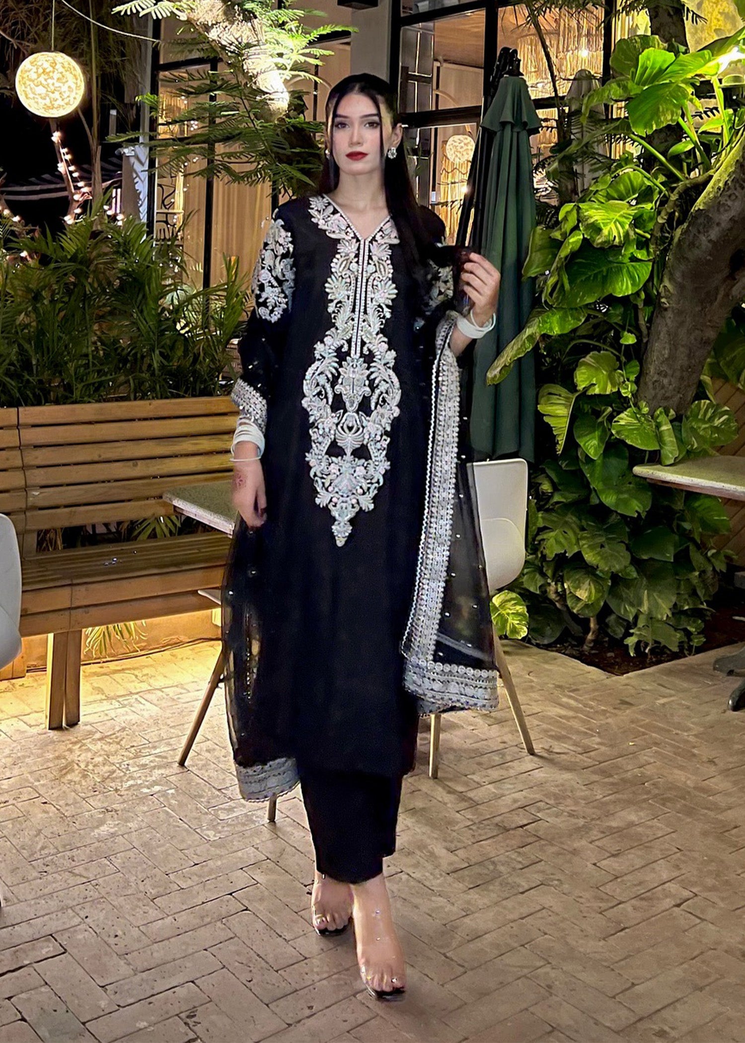 khaddi silk Kurta Set in Black