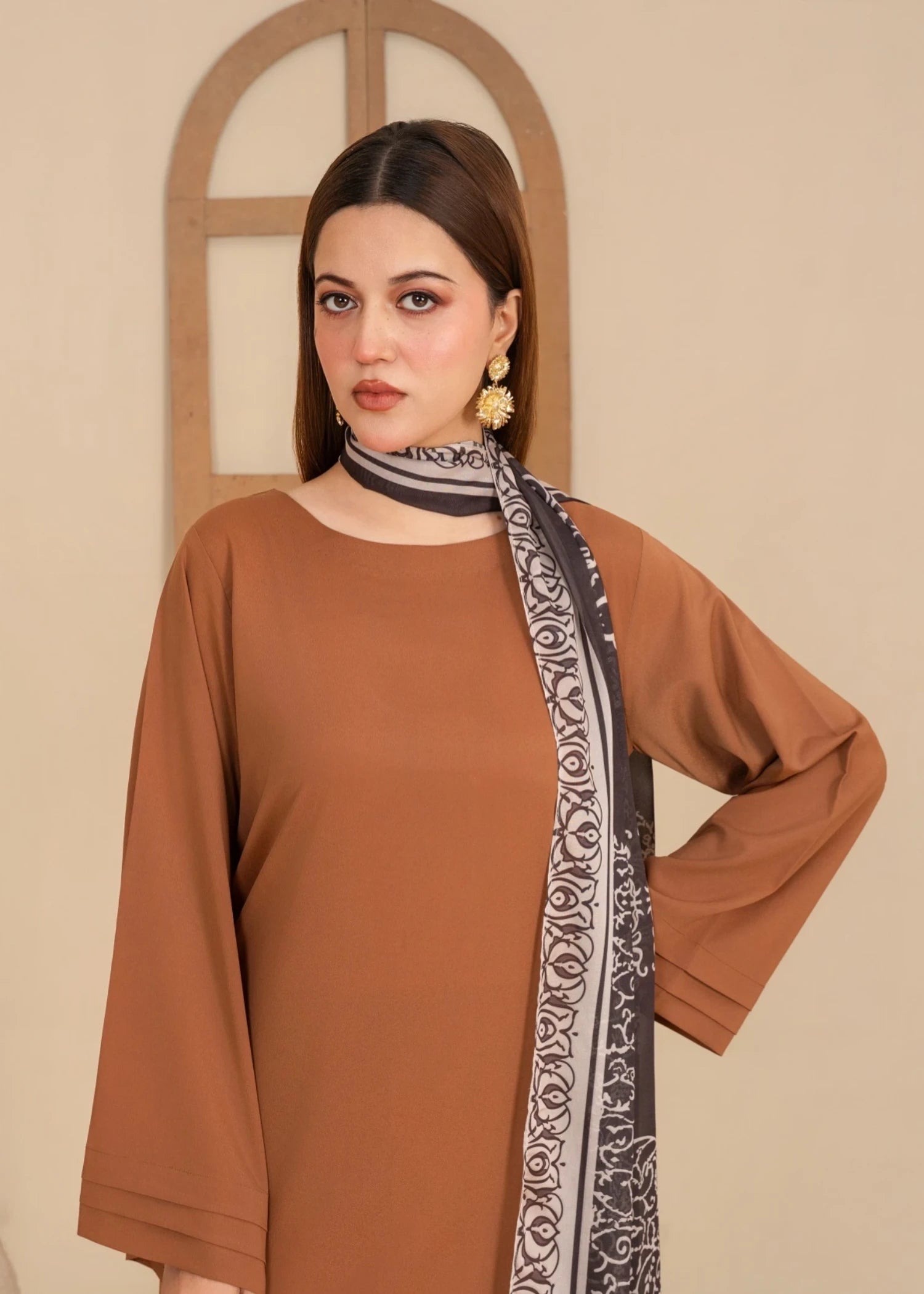 crepe polyester Kurta Set in Hazelwood brown