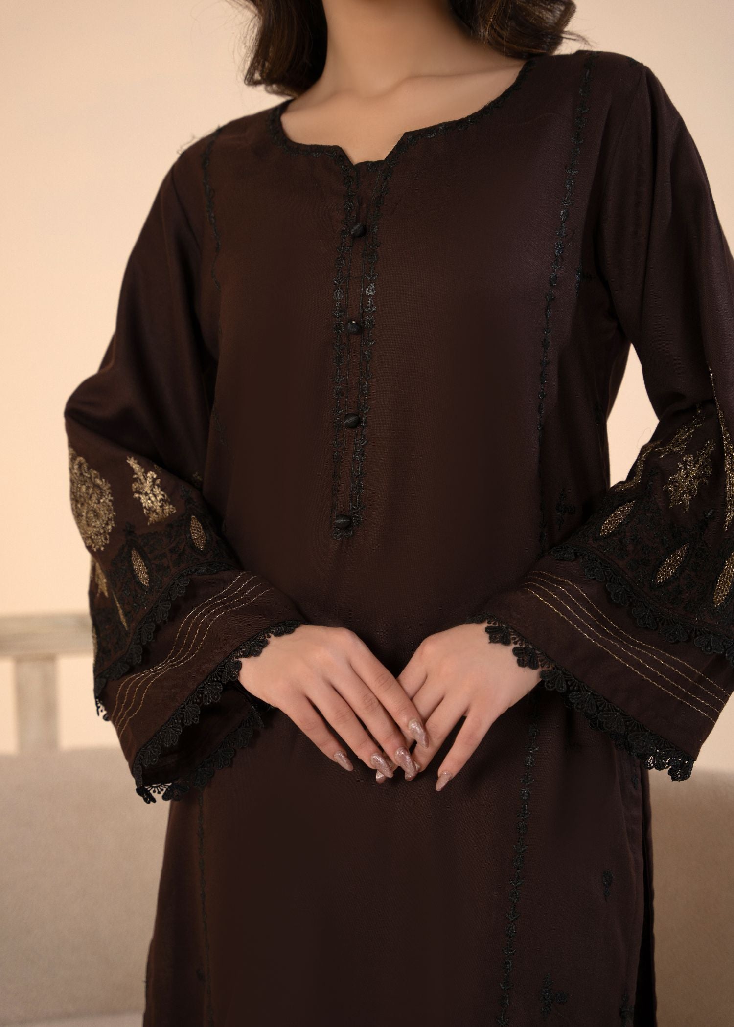 dhanak Kurta Set in Chocolate brown