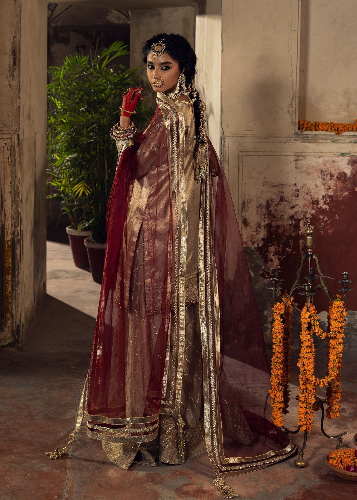 tissue Sharara in Beige