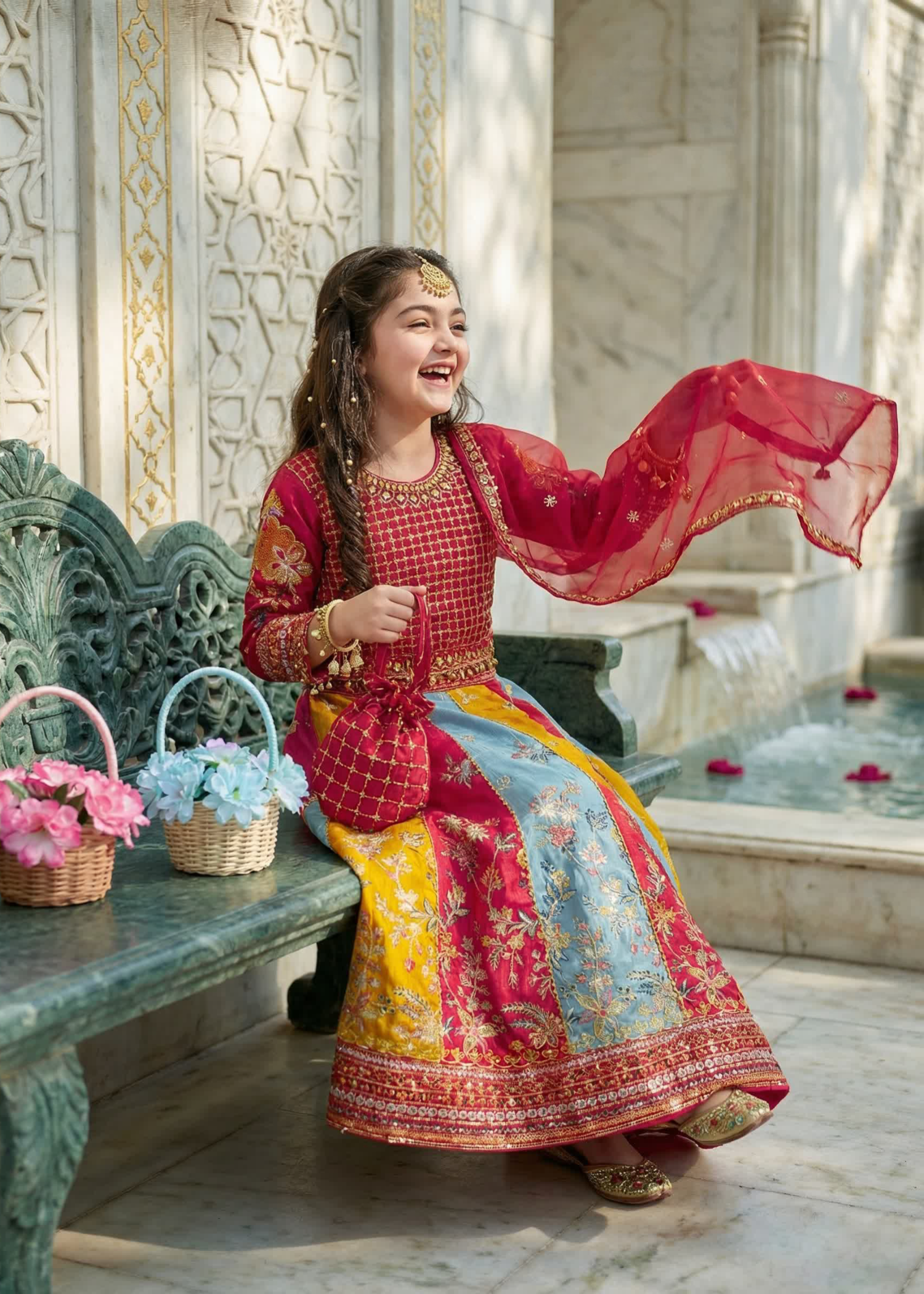raw silk Lehenga in Red