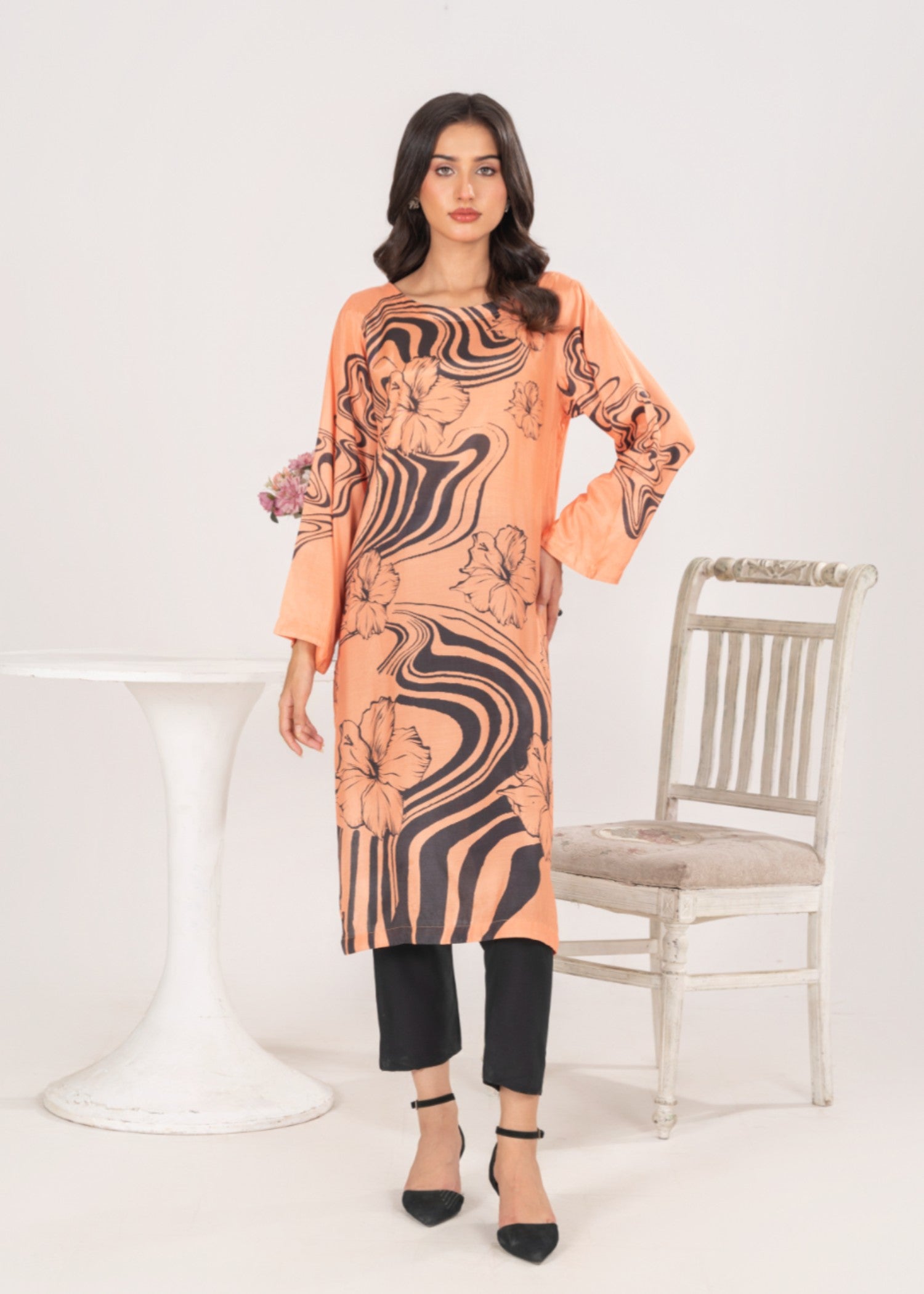 silk Kurti in Peach orange