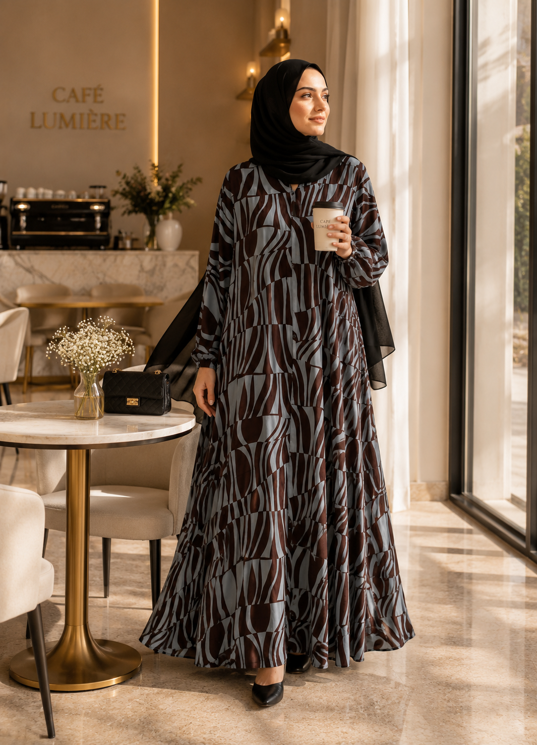 lawn Abaya in Brunette brown