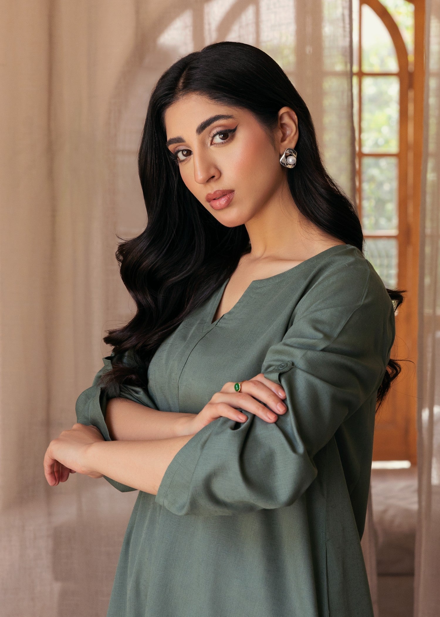 slub khaddar Kurti in Green