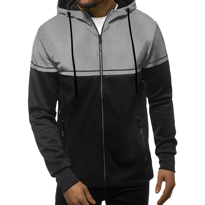 Men'S Sweater Casual Cardigan Hooded Color Matching Men'S Clothing