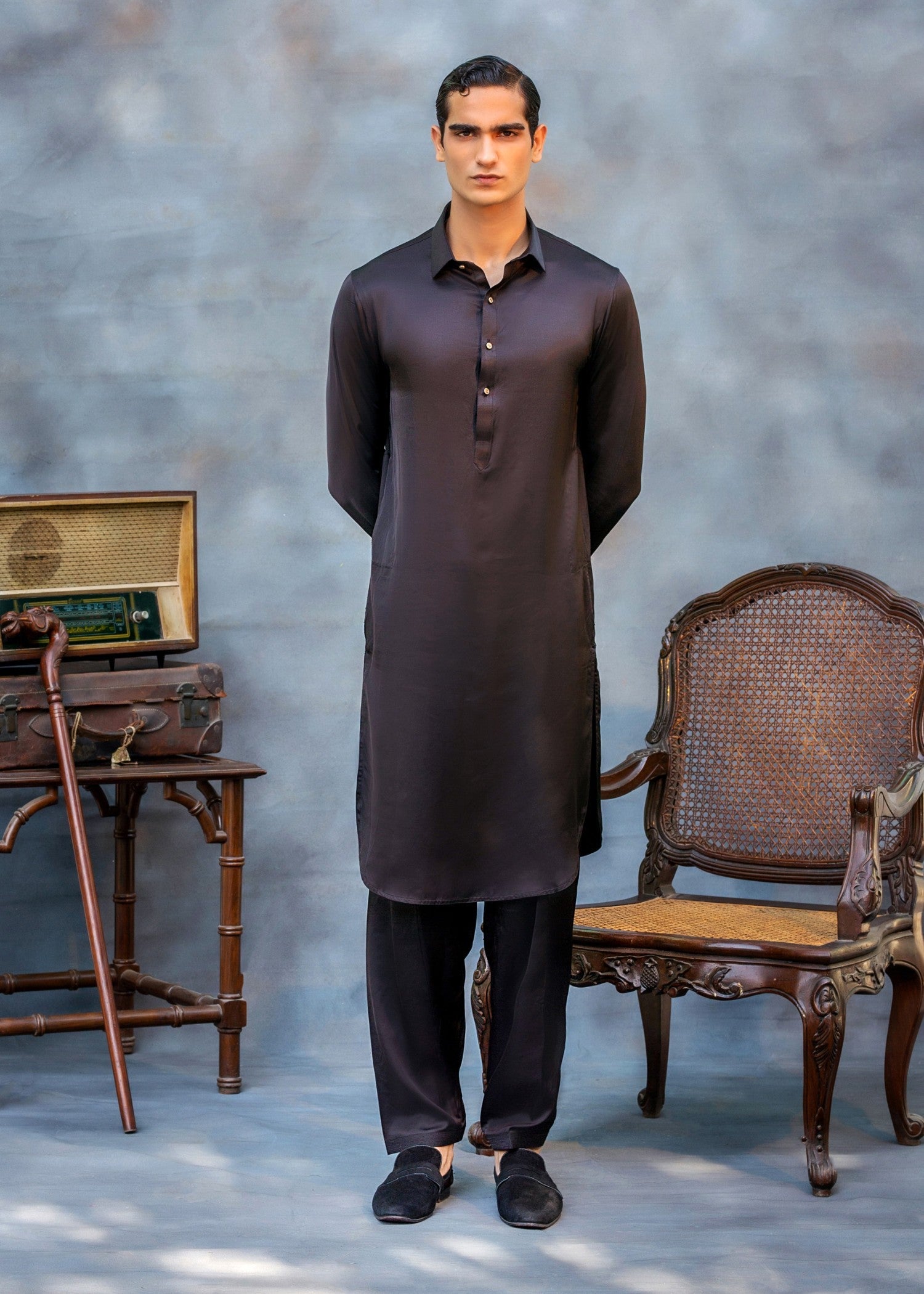 silk Shalwar Kameez in Black