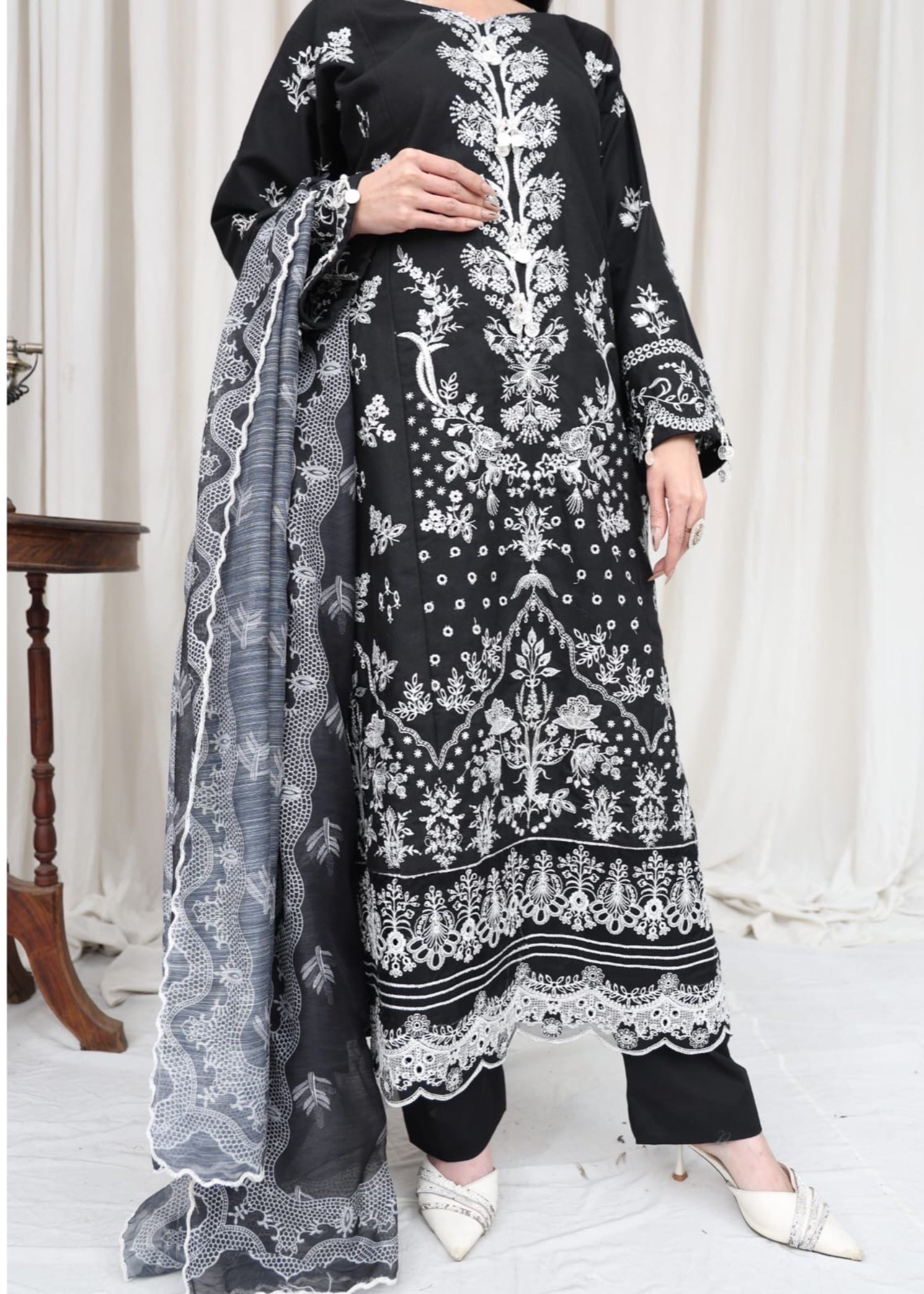 cotton krandi Kurta Set in Black