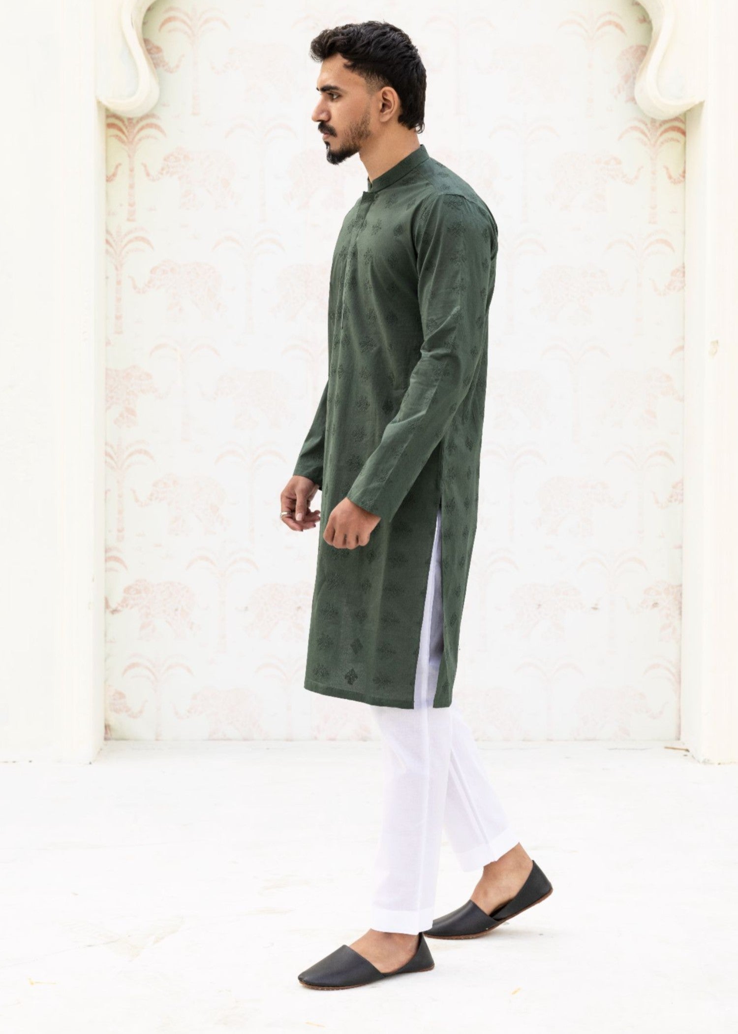 schiffli Kurta in Green