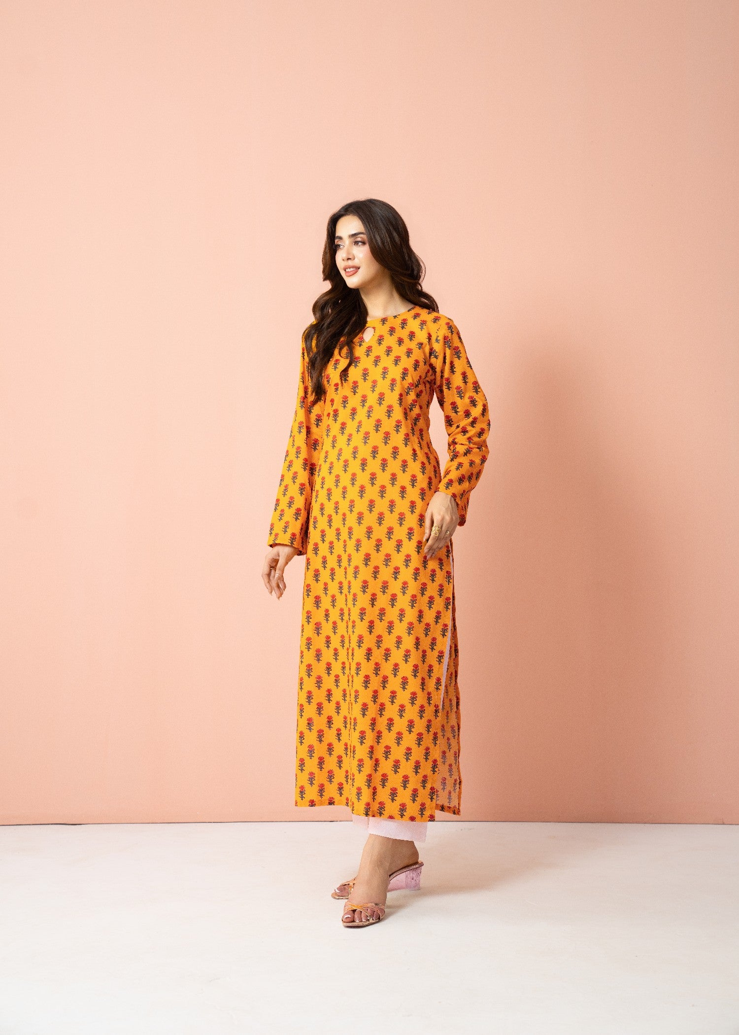 lawn cotton Kurta Set in Mustard
