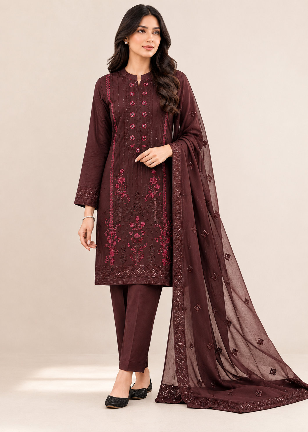 cotton Kurta Set in Dark brown