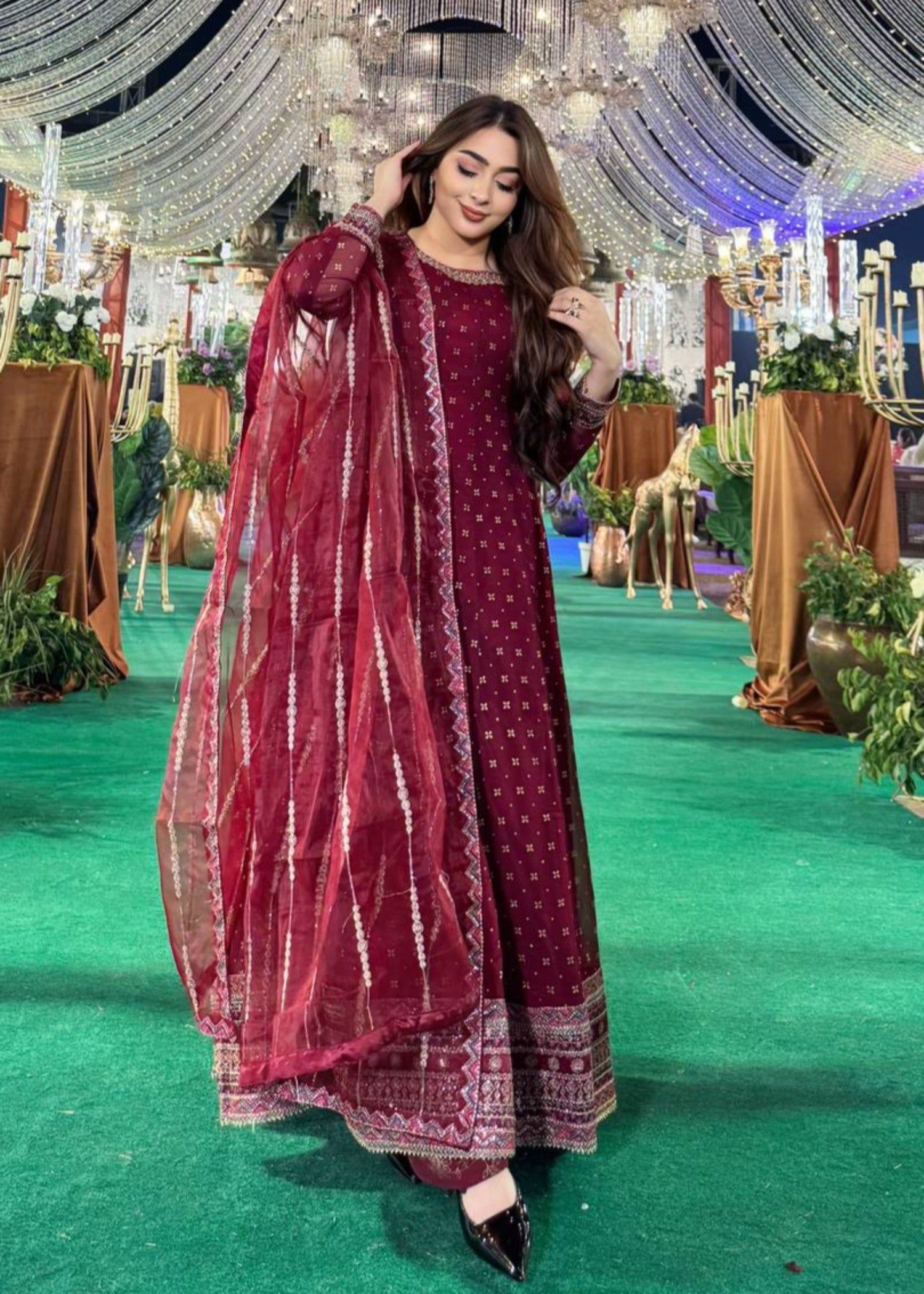 crinkle chiffon Maxi in Maroon