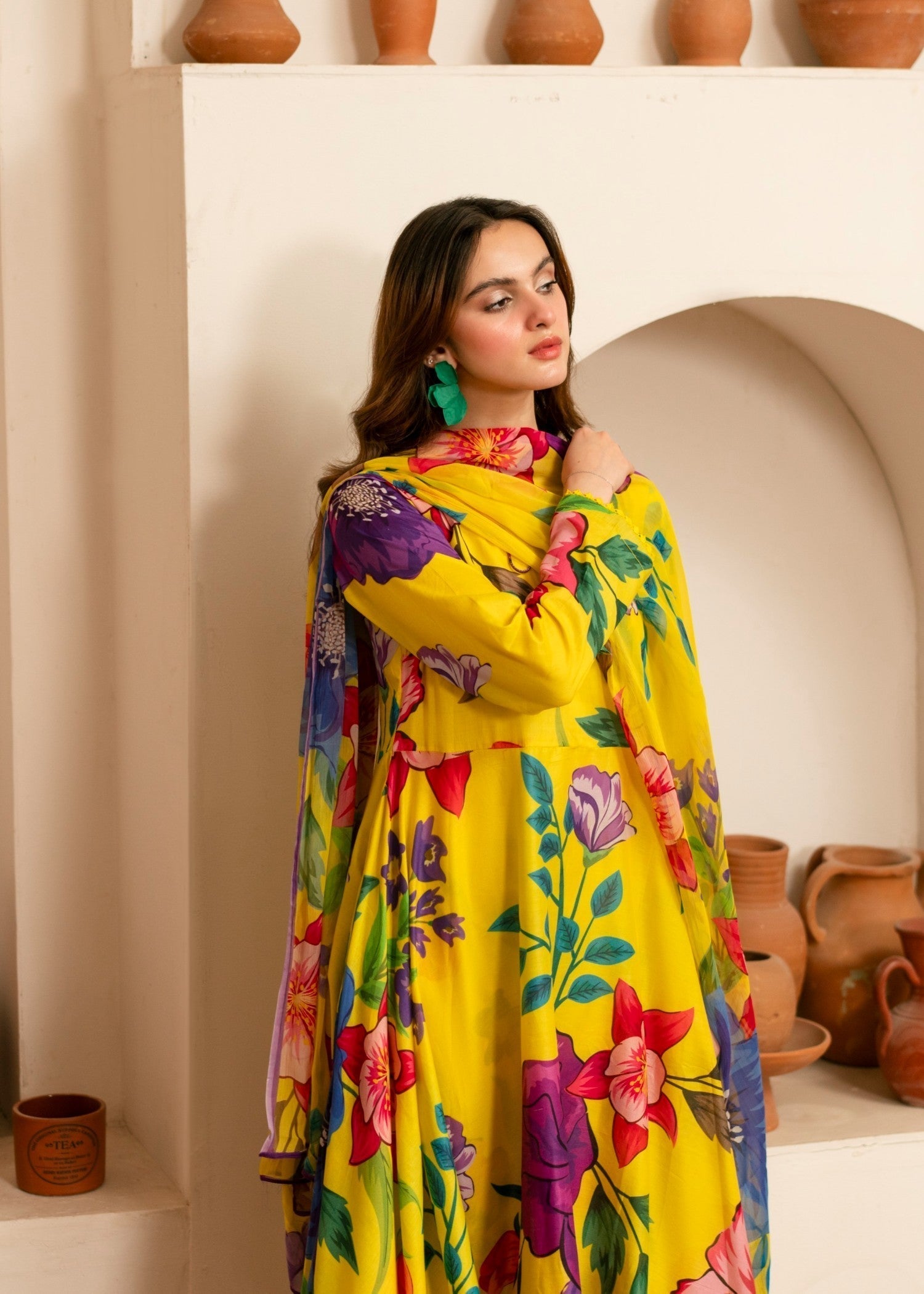 lawn Pishwas in Yellow