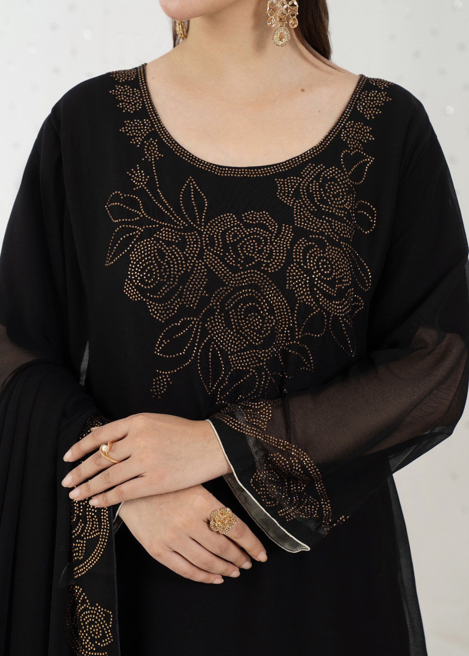 chiffon Kurta Set in Jet black